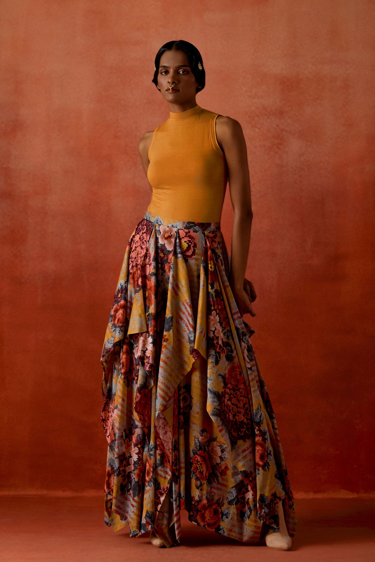 Printed Draped Skirt