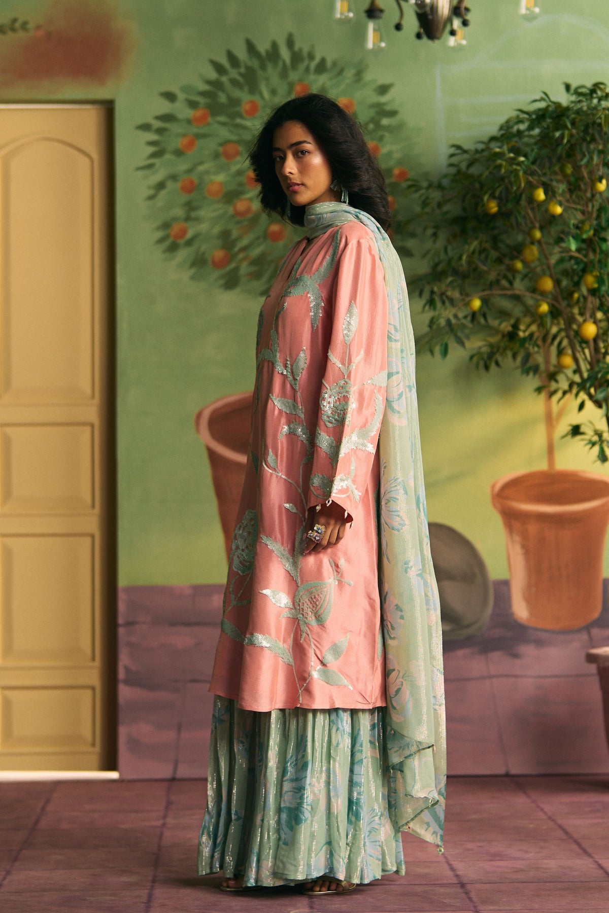 Peach Mint Garden Sharara Set