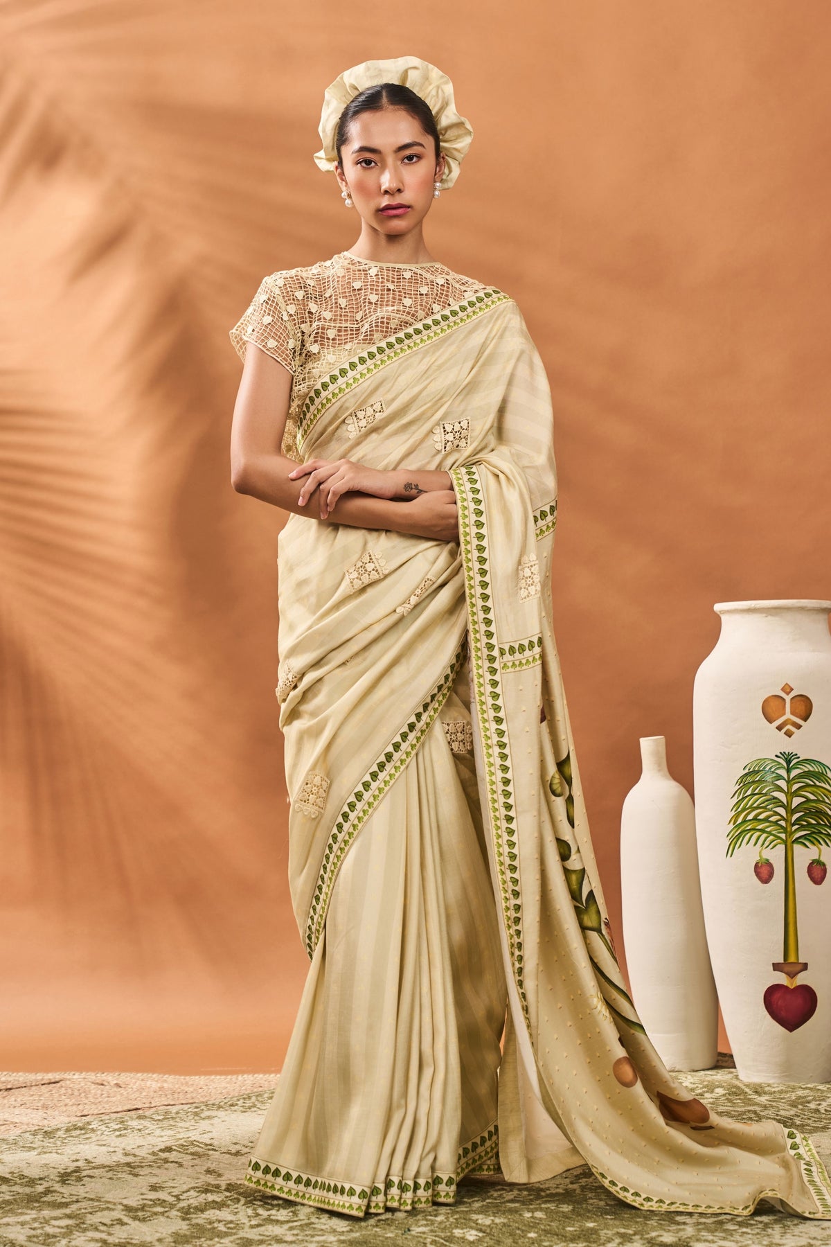Sage Green Striped All Fours Saree