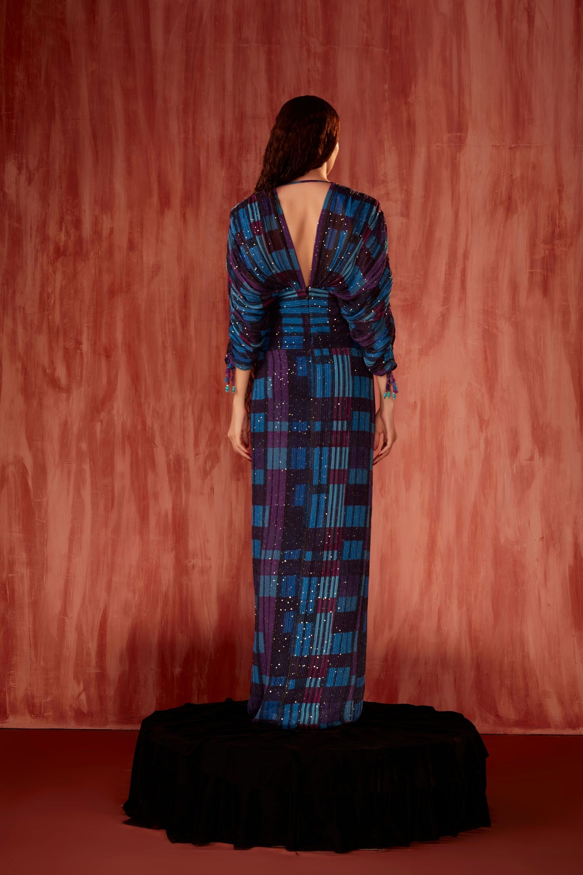Blue Tile Print Dress With Slit