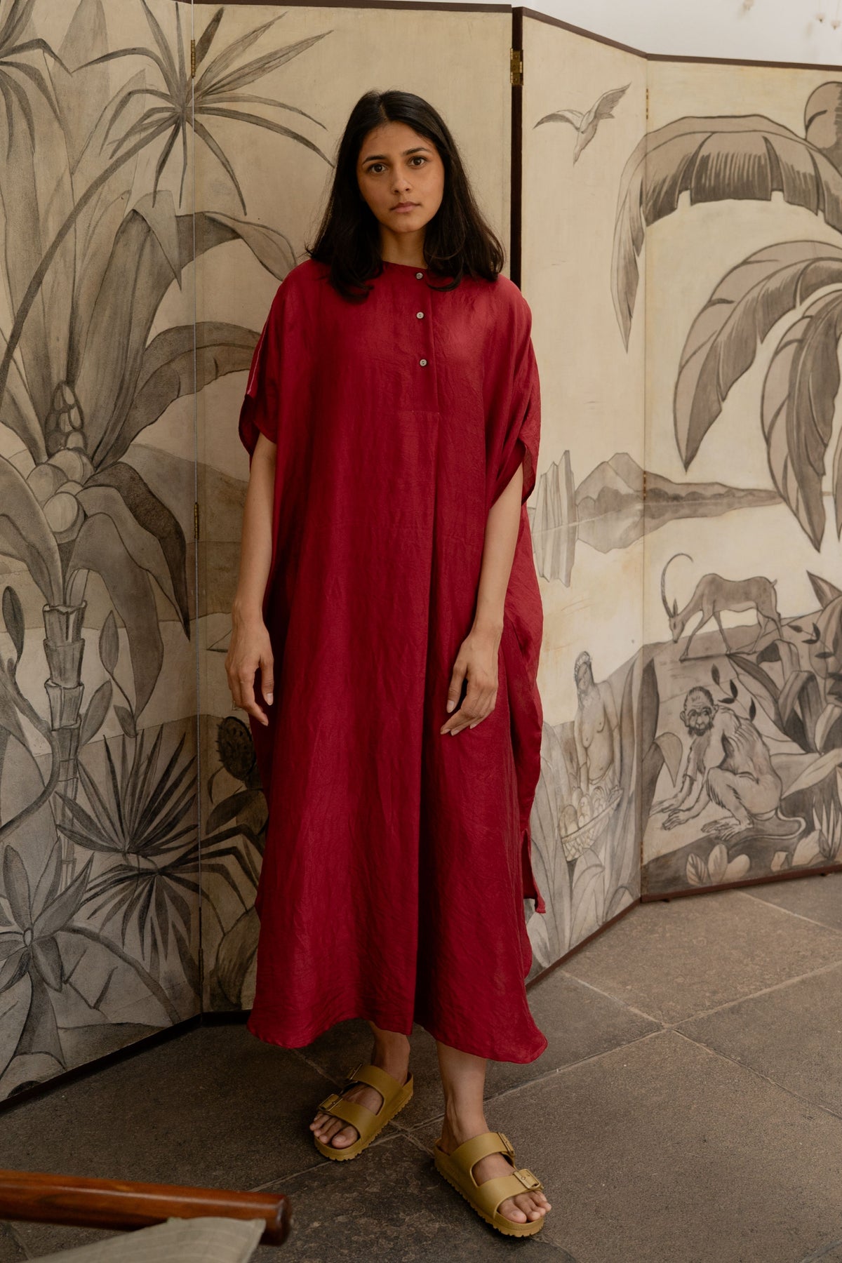 Crimson Red Pleated Kaftan