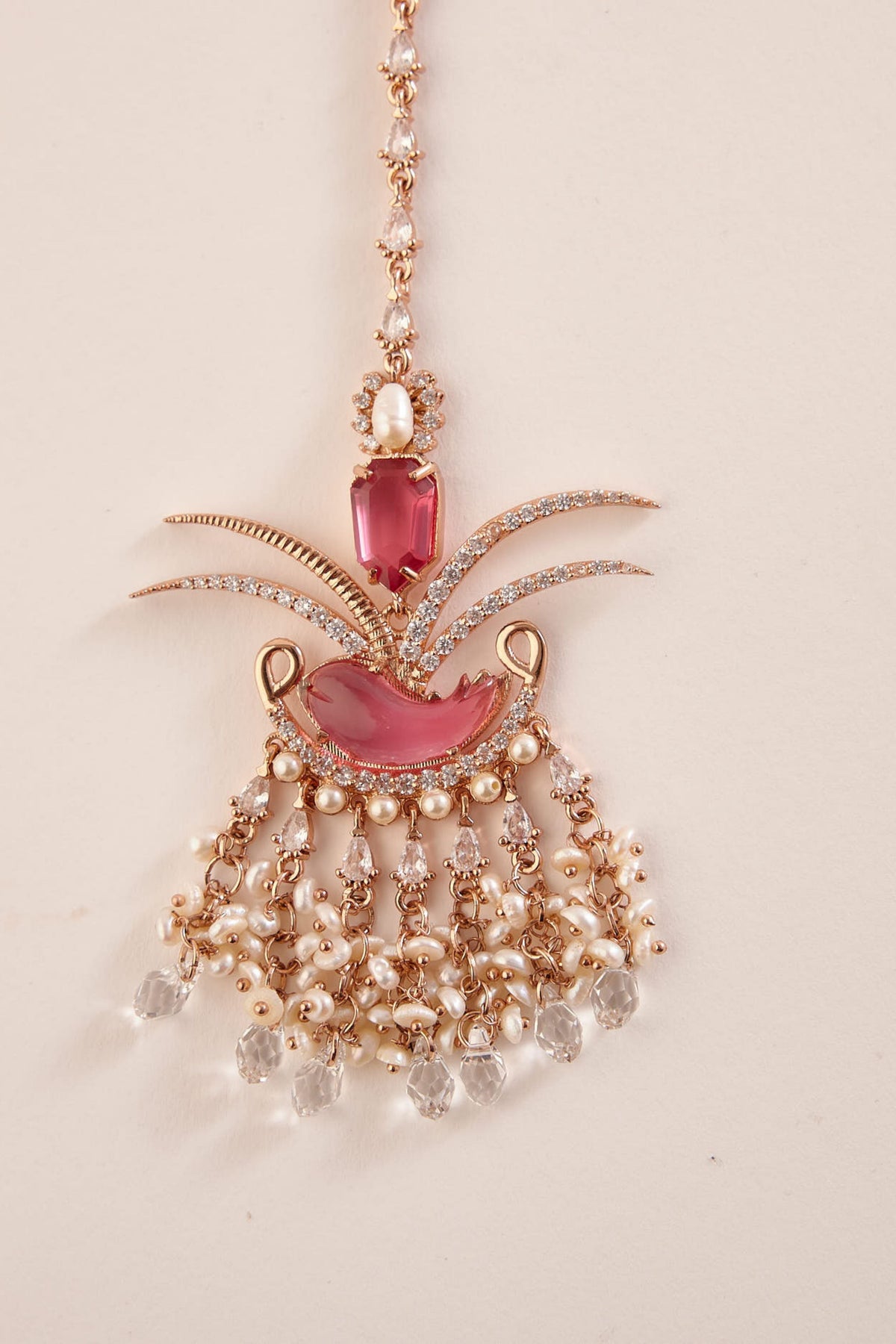 Le Palm Fish Maang Tikka in Vintage Rose