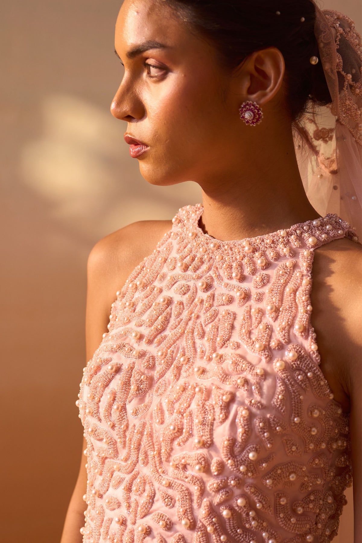 Soft Pink  Organza Layered Skirt Set