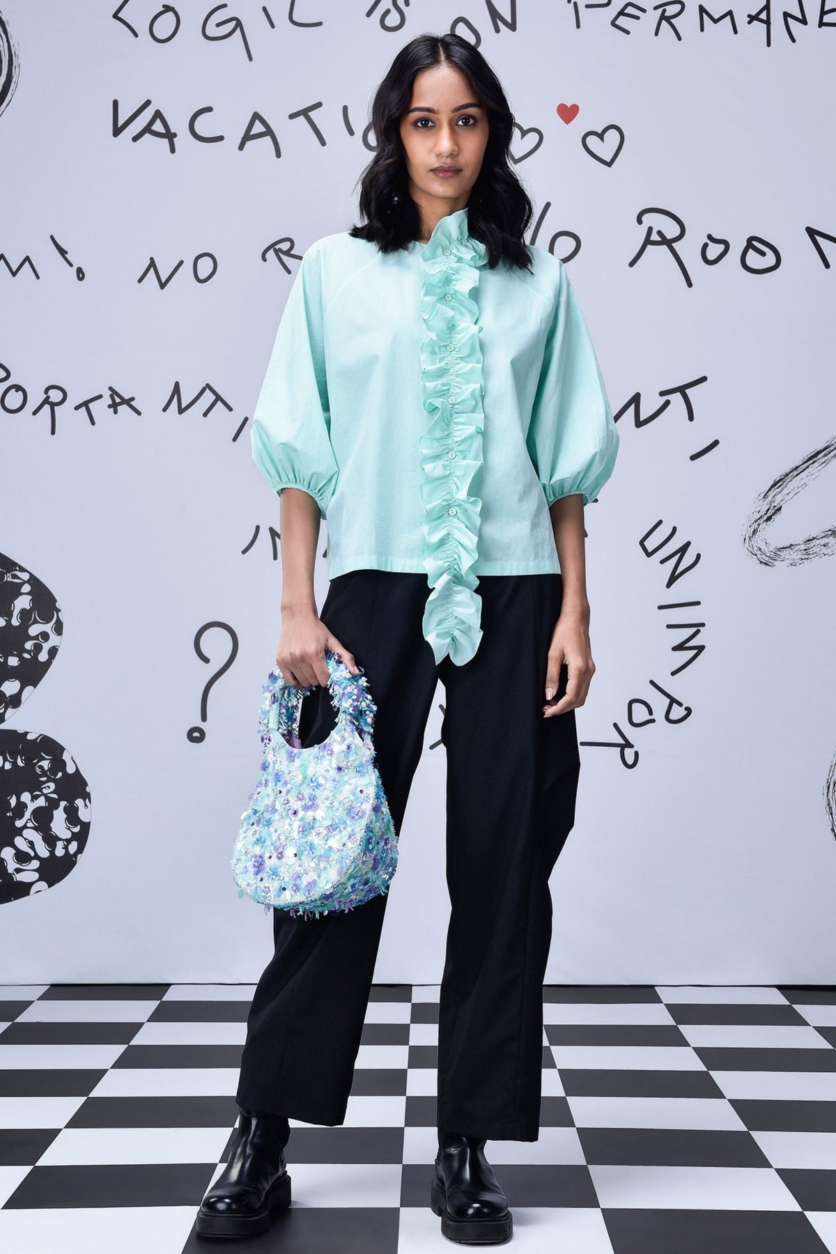 Frill Collar Top Nile Green