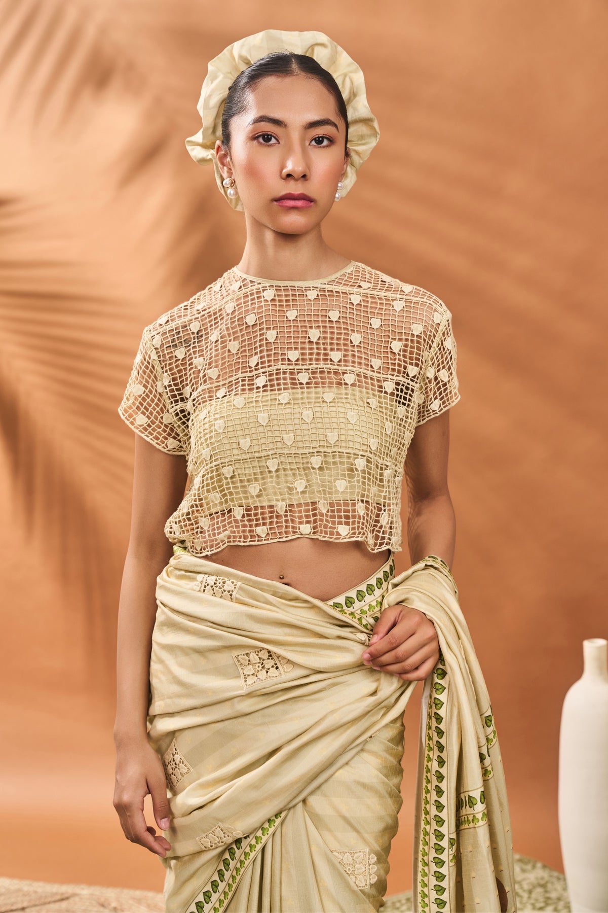 Sage Green Striped All Fours Saree
