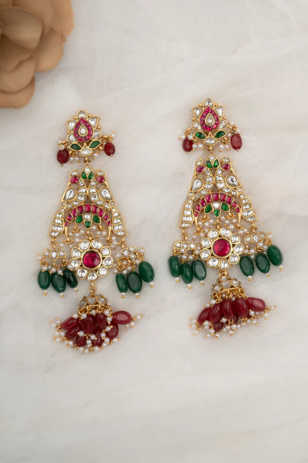 Multicolor Gold Plated Jadau Kundan Earrings