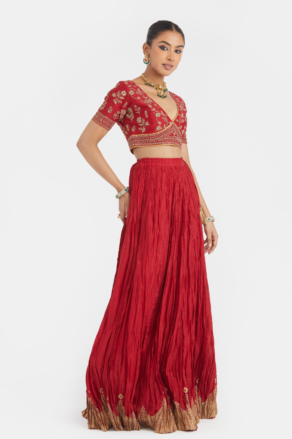 Bright Red Silk Lehenga Set