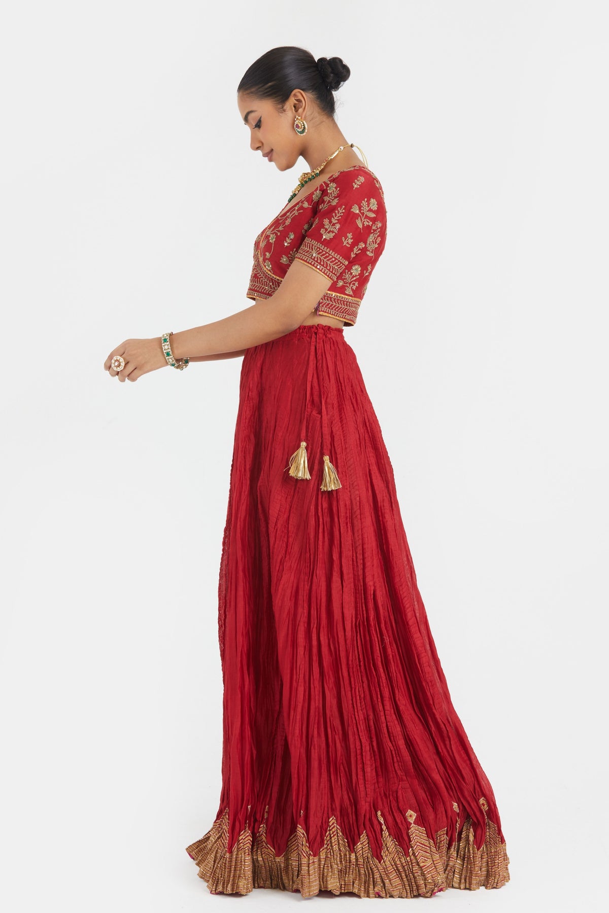 Bright Red Silk Lehenga Set