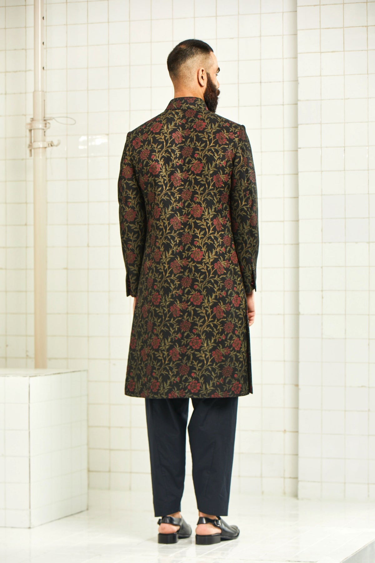 Black Chirota Textured Sherwani