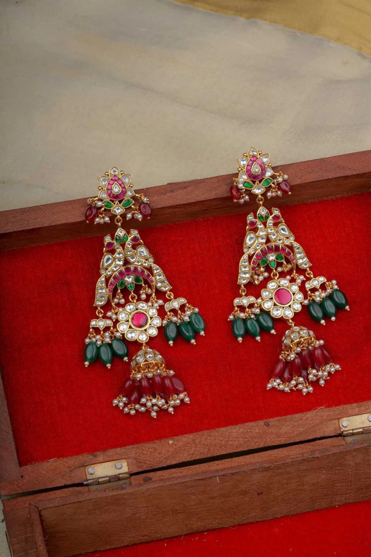 Multicolor Gold Plated Jadau Kundan Earrings