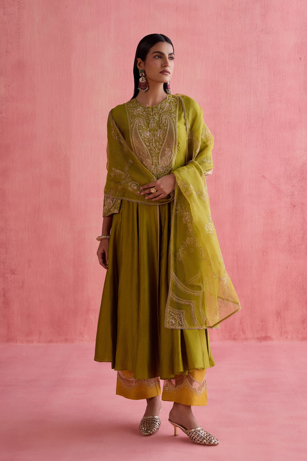 Zeenat Green Anarkali Set