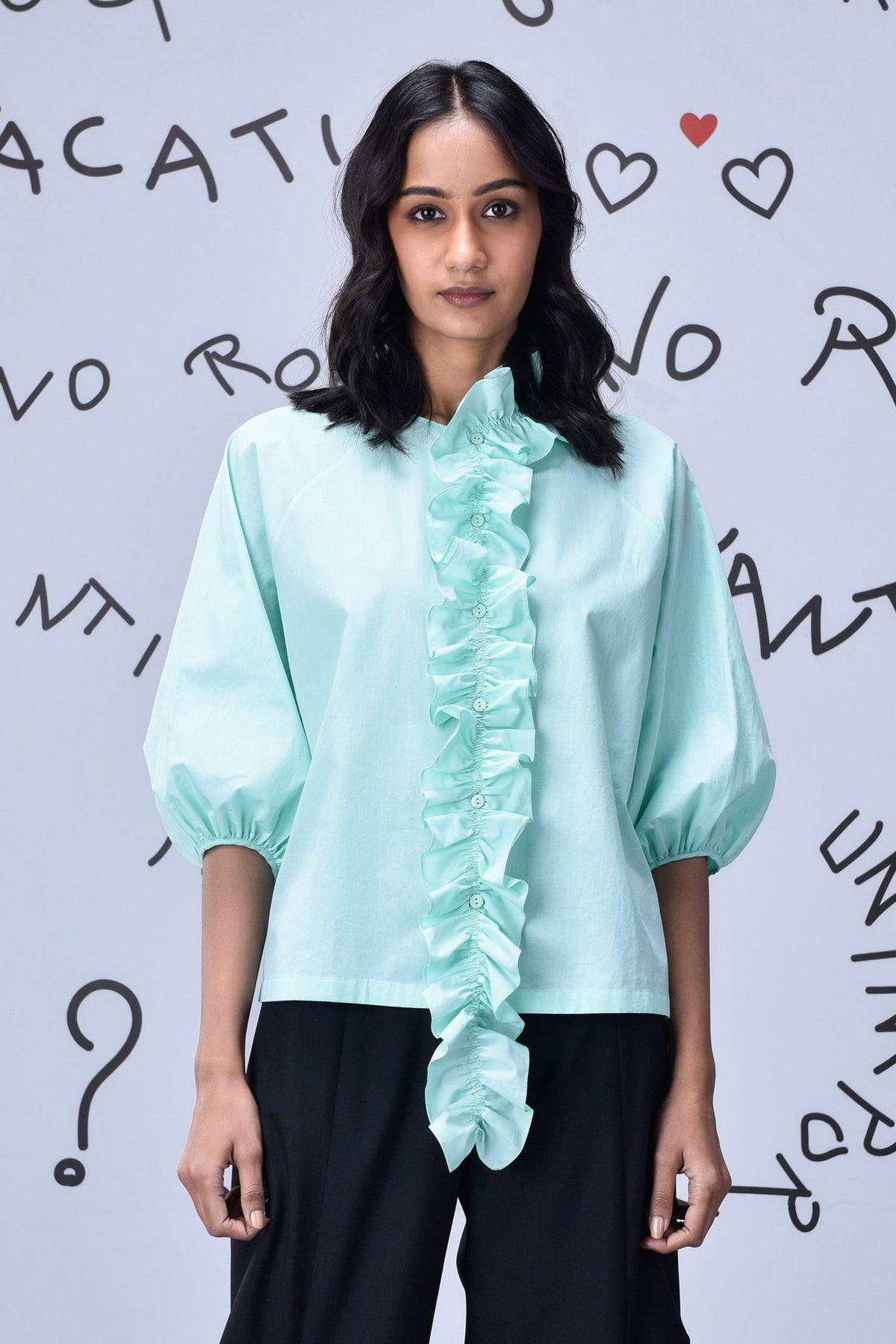 Frill Collar Top Nile Green