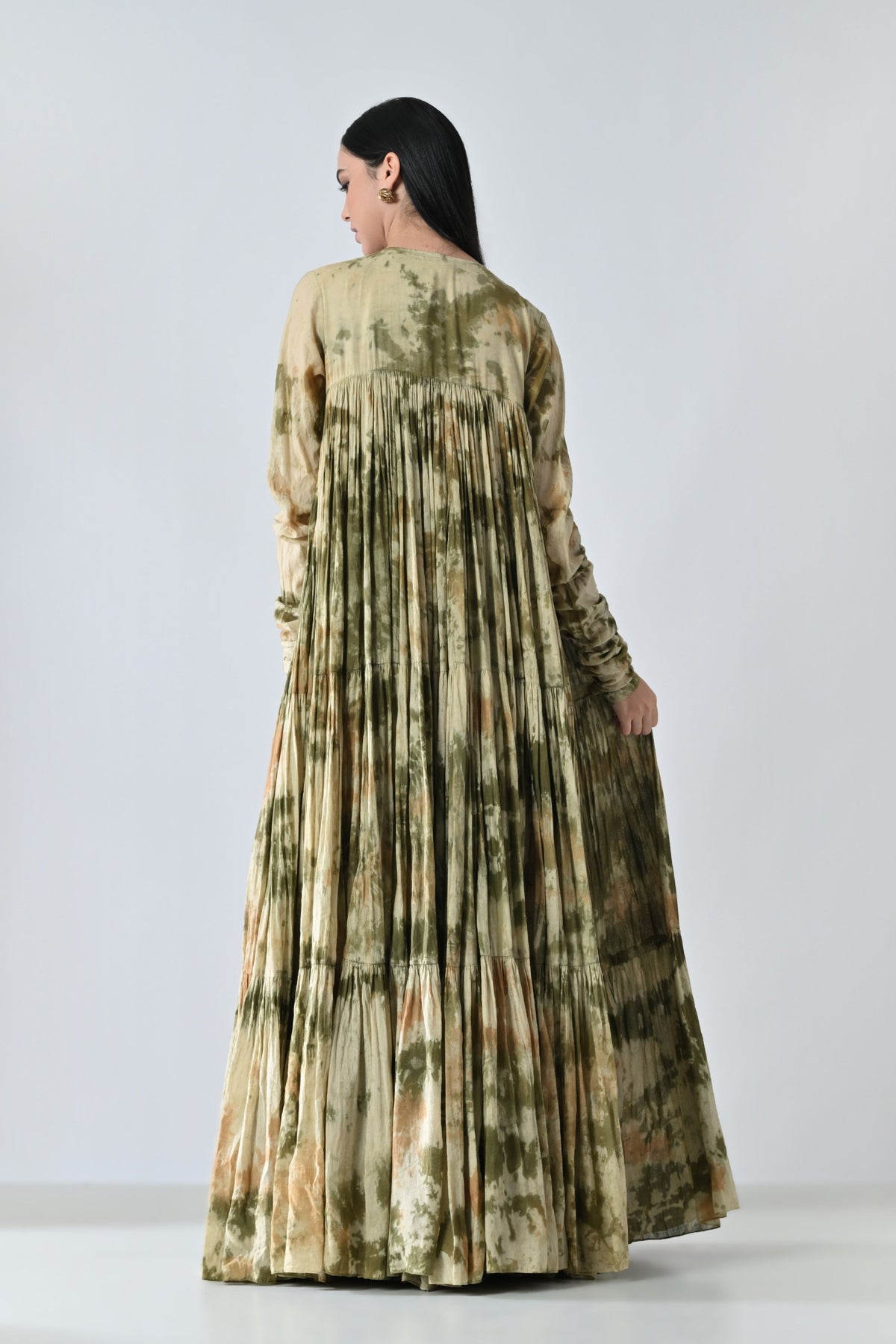 Olive Meadow Pleated Printed Dress