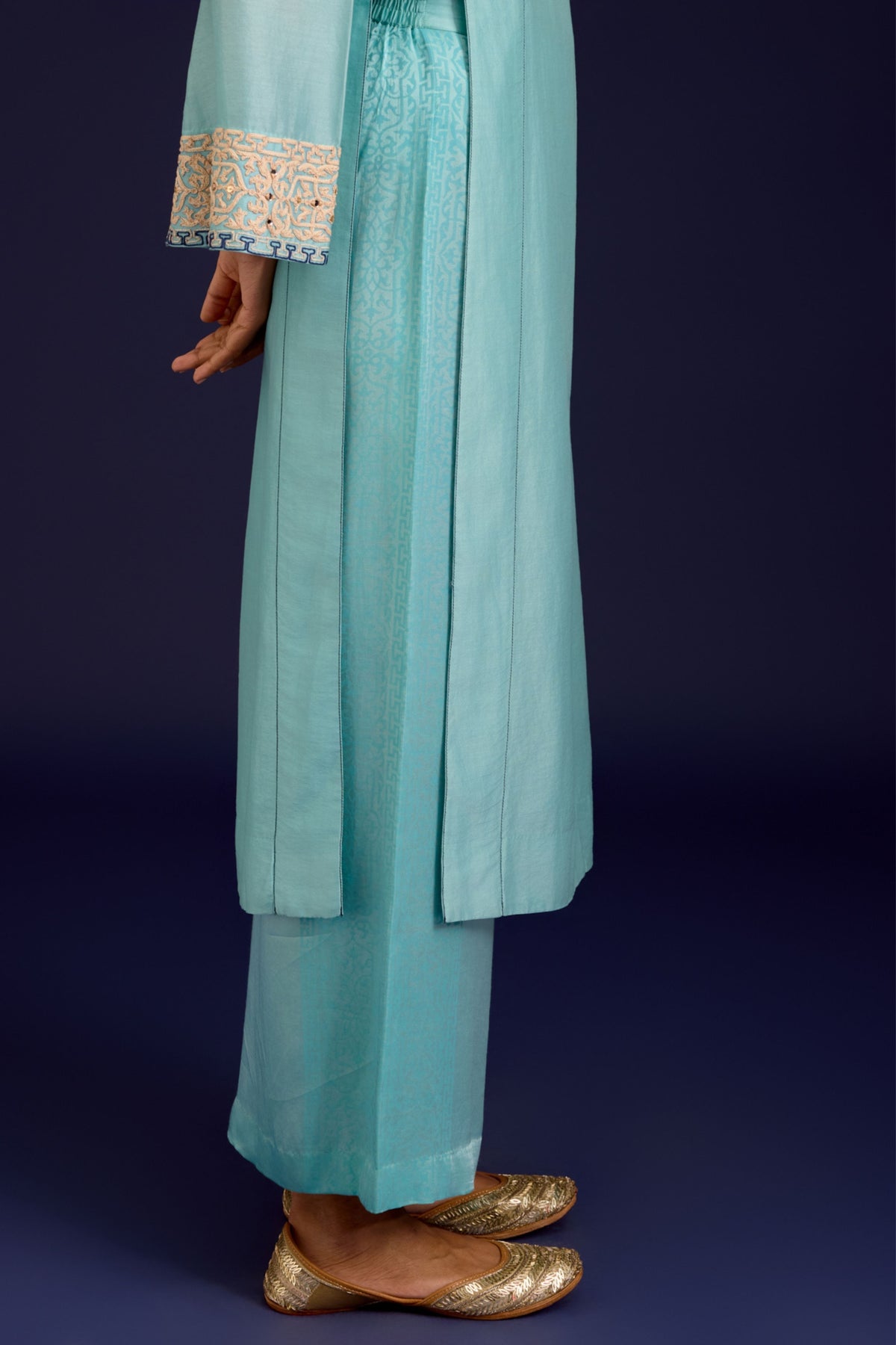 Aqua Blue Silk Kurta Set