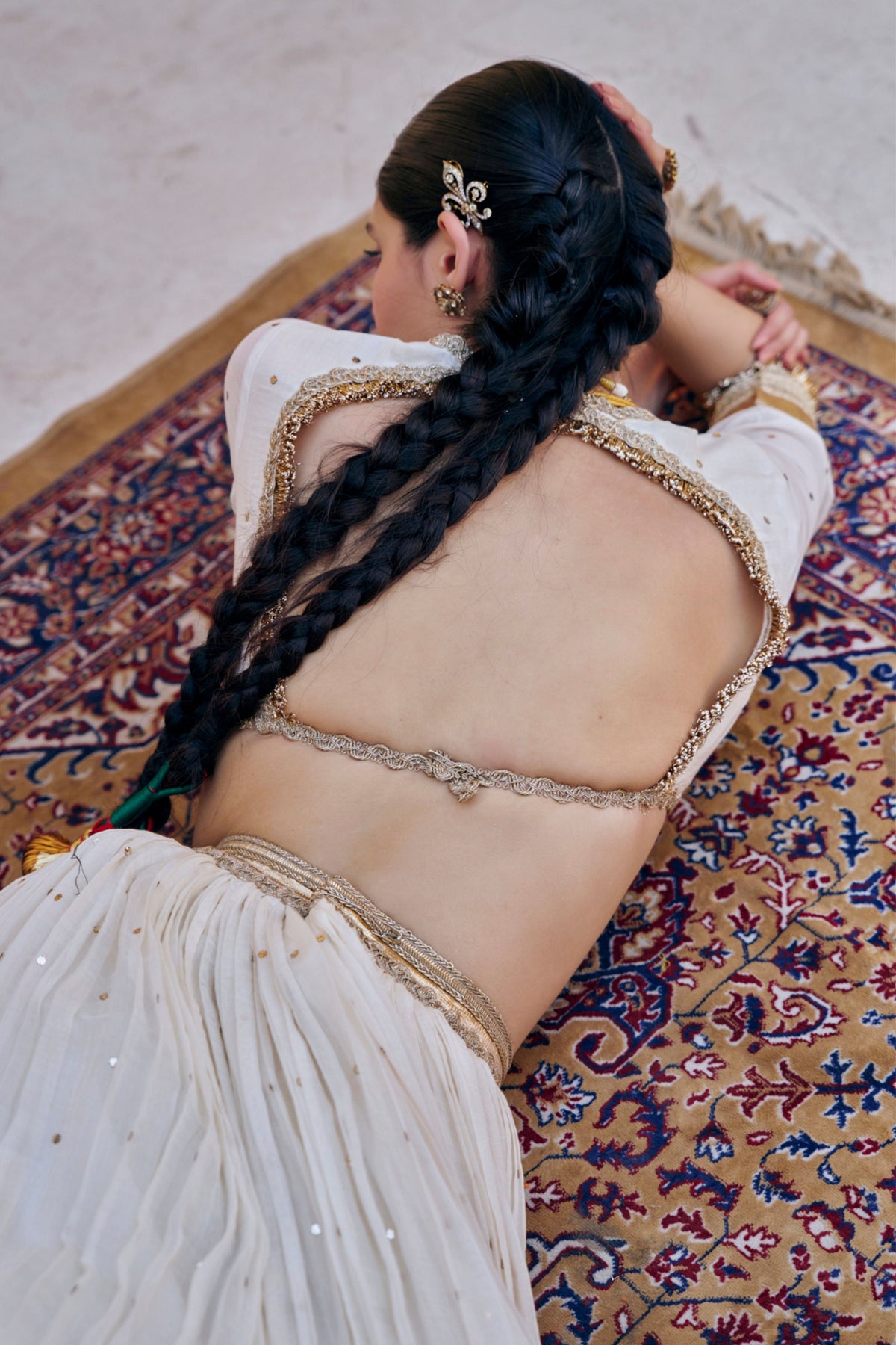 Ivory Golden Mukesh Lehenga Set