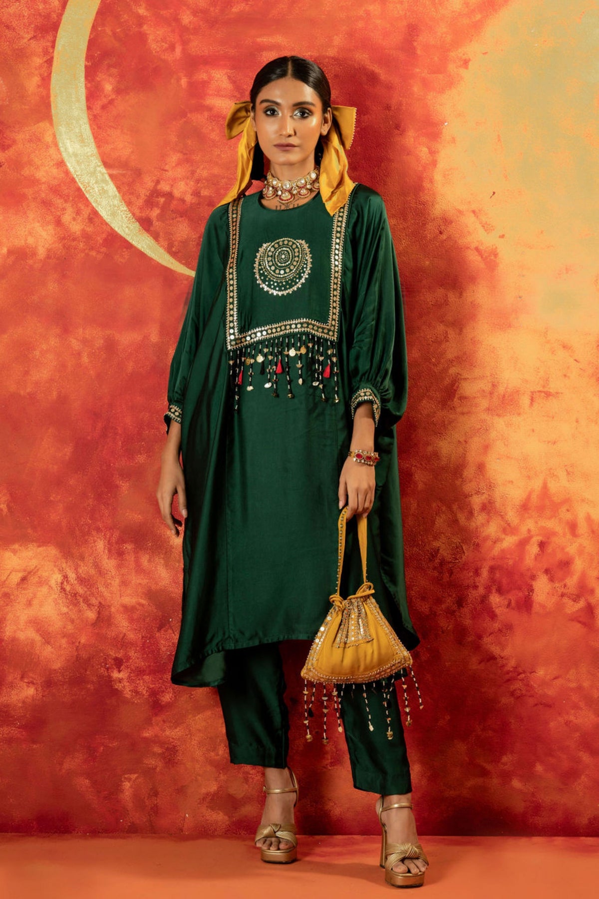Masbah Green Kaftan Set