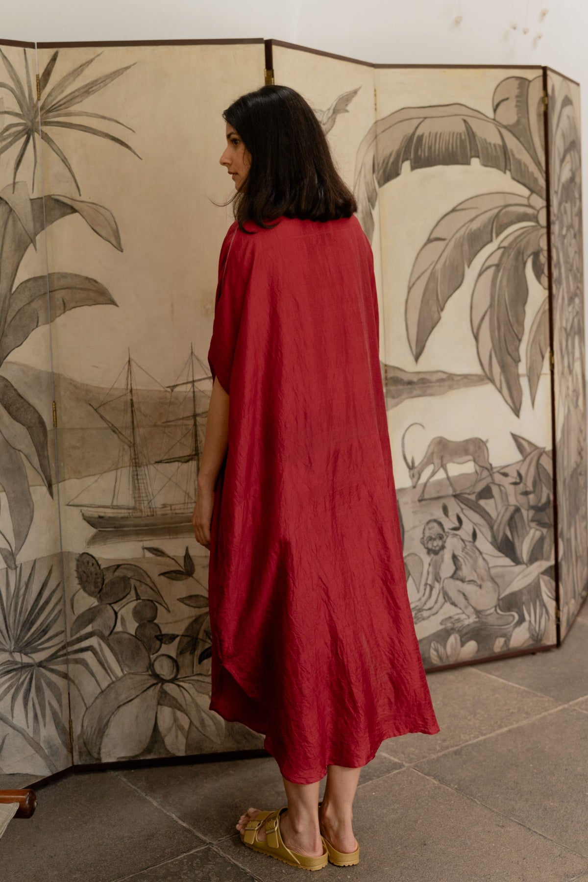 Crimson Red Pleated Kaftan