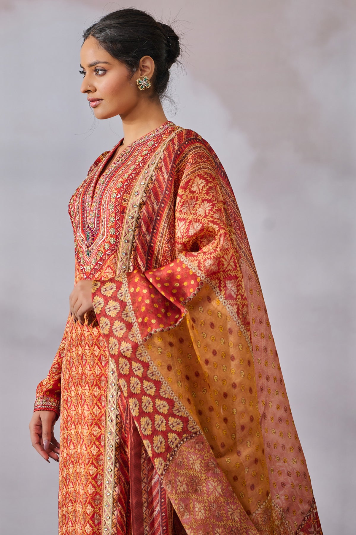 Hand Embroidered Kurta With Dupatta And Churidar