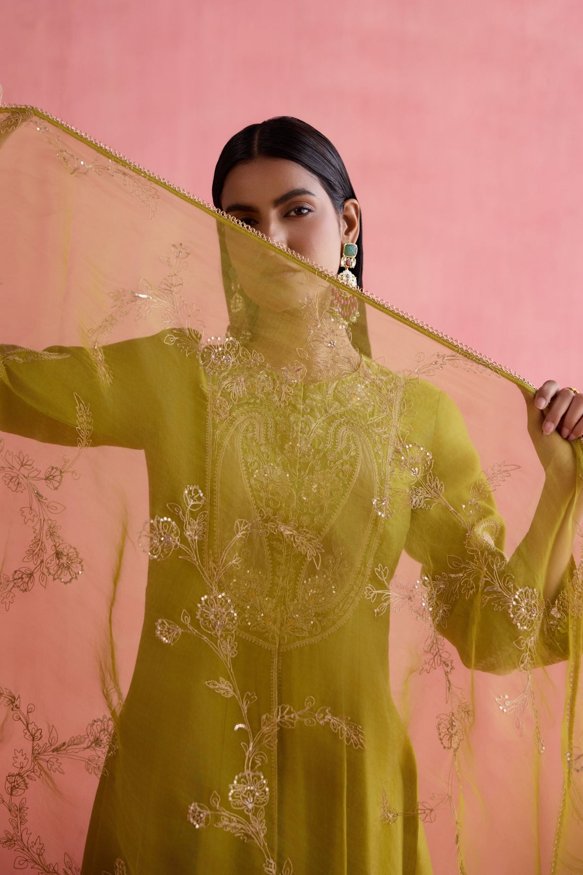 Zeenat Green Anarkali Set