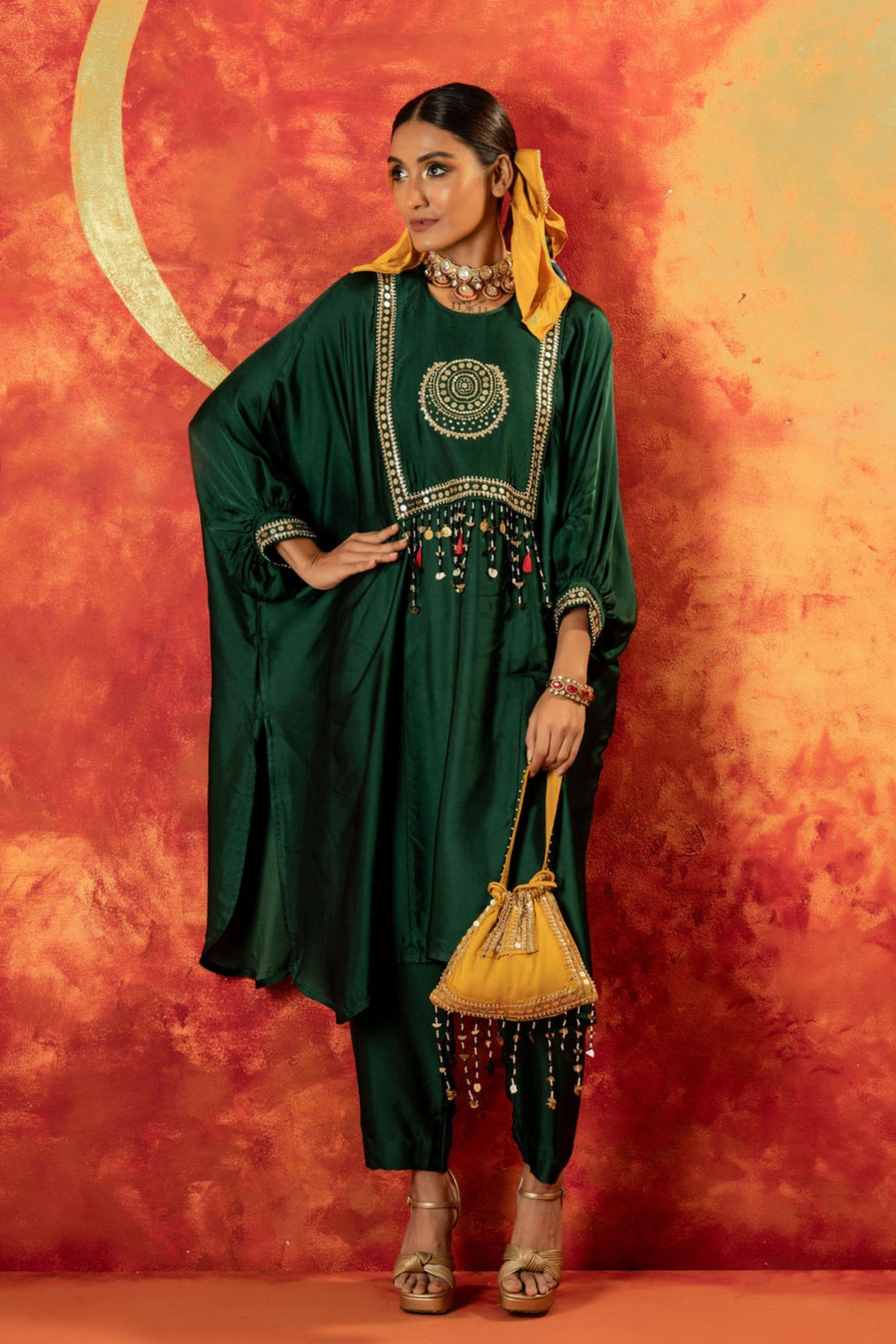 Masbah Green Kaftan Set