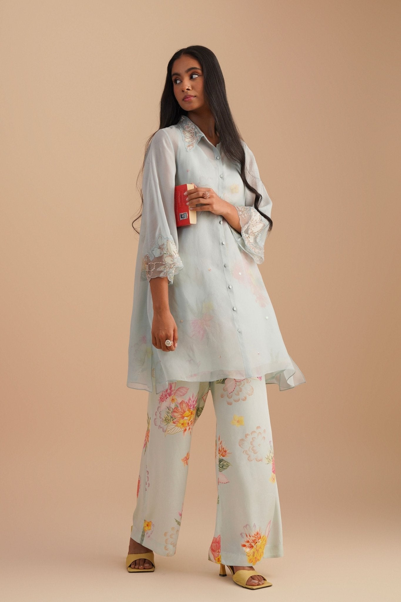 Powder Blue Organza Co - ord Set - One Not Two - Elahe