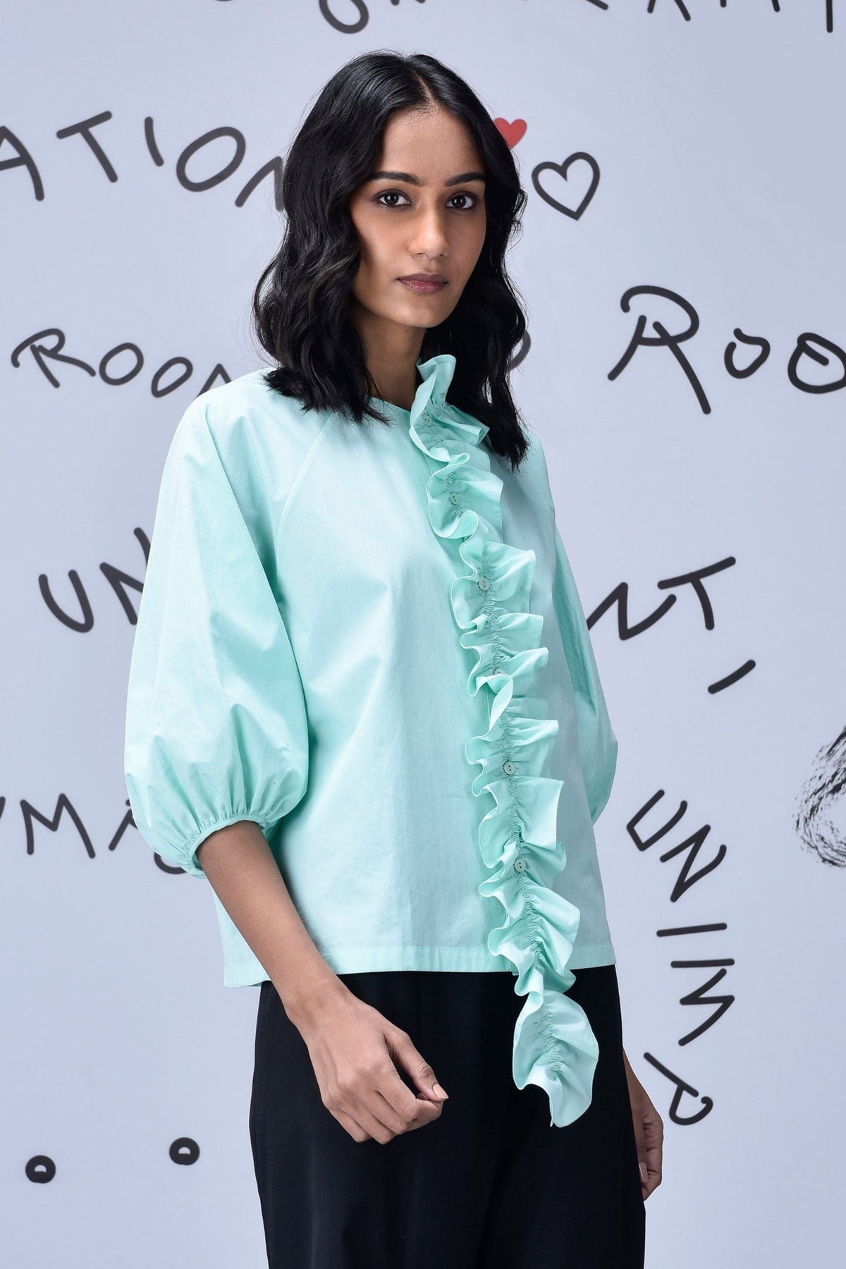Frill Collar Top Nile Green