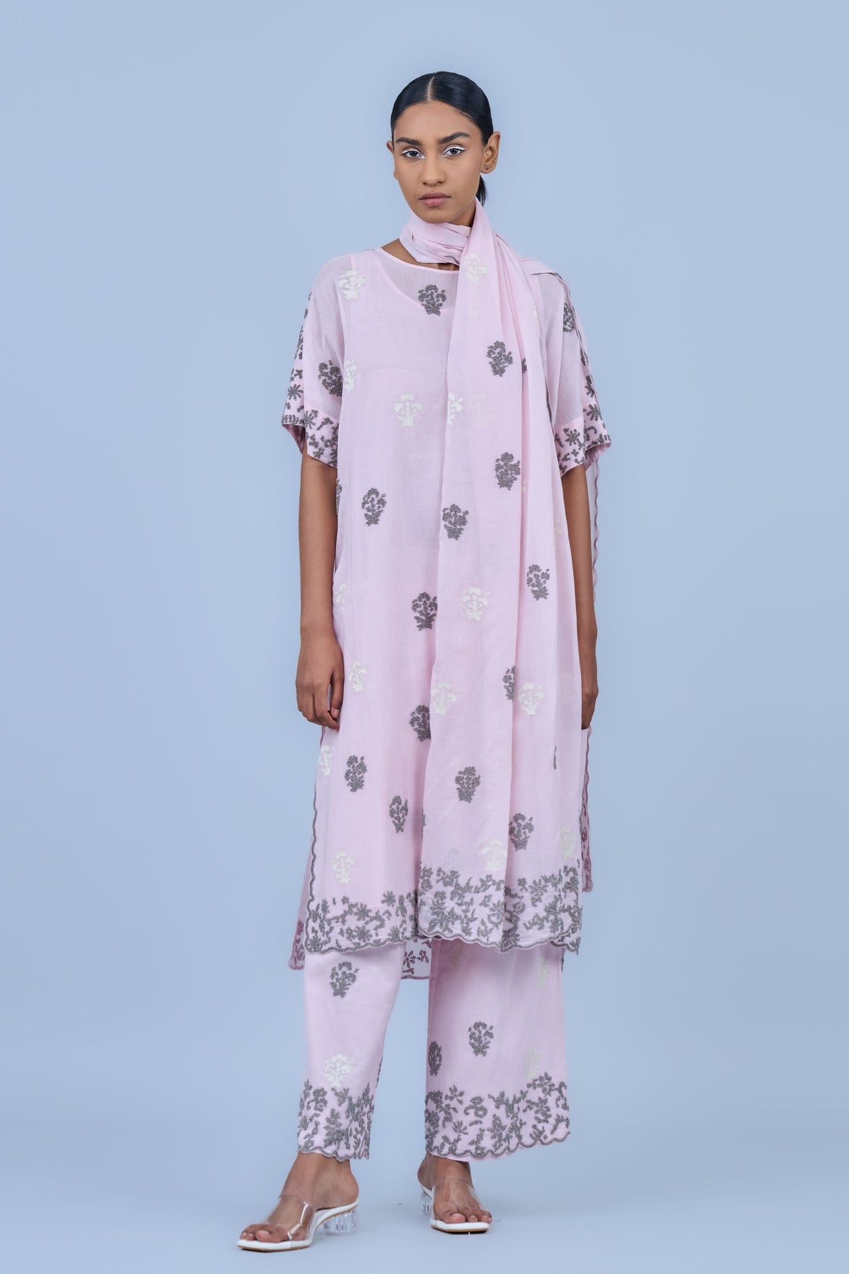 Pink &amp; Silver Beadwork Kurta