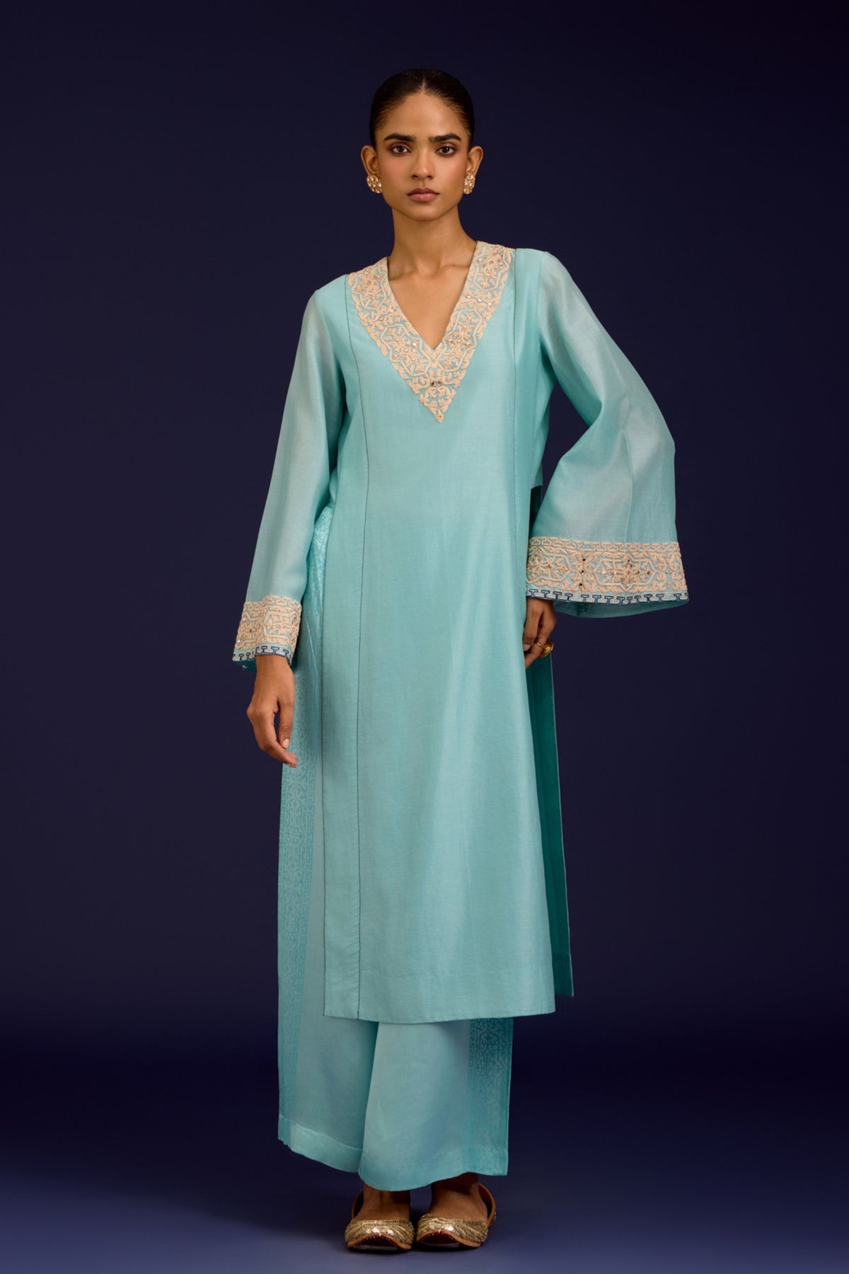 Aqua Blue Silk Kurta Set