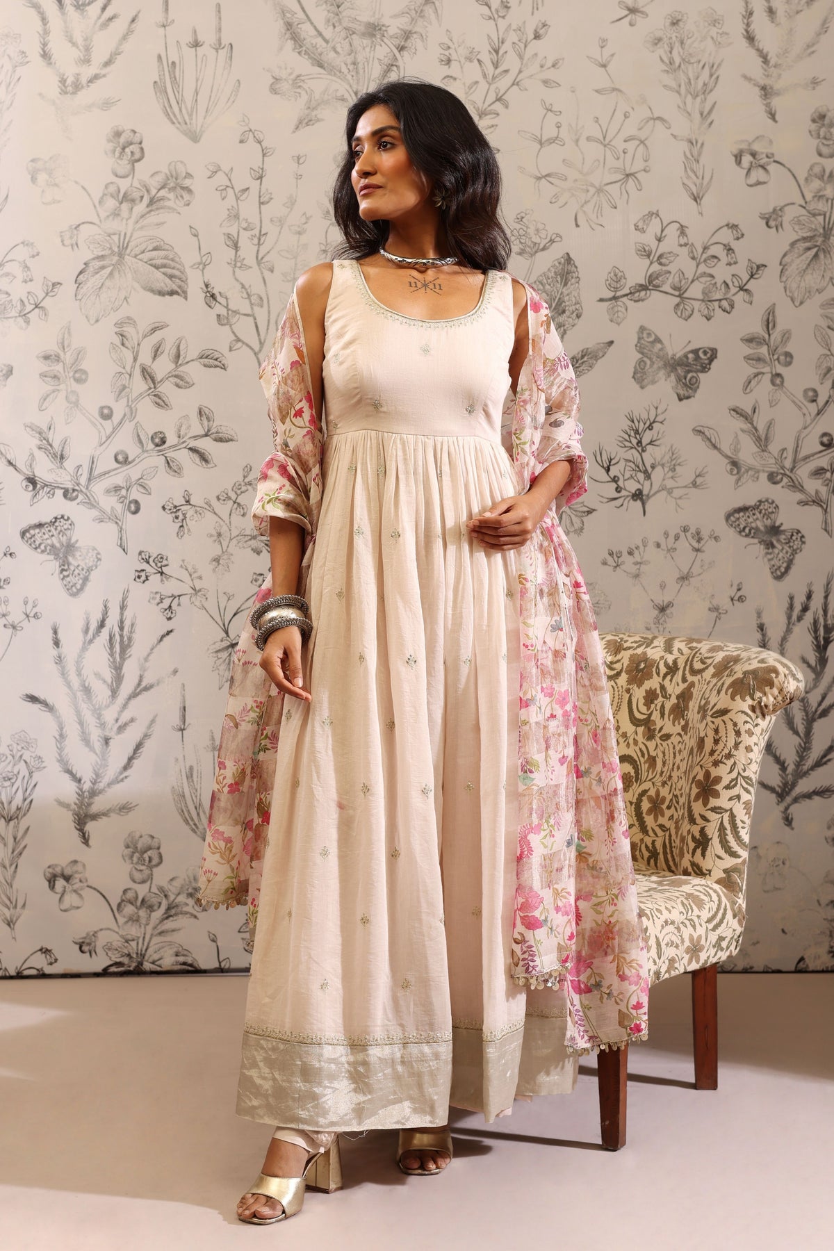 Aparajita White Anarkali Set
