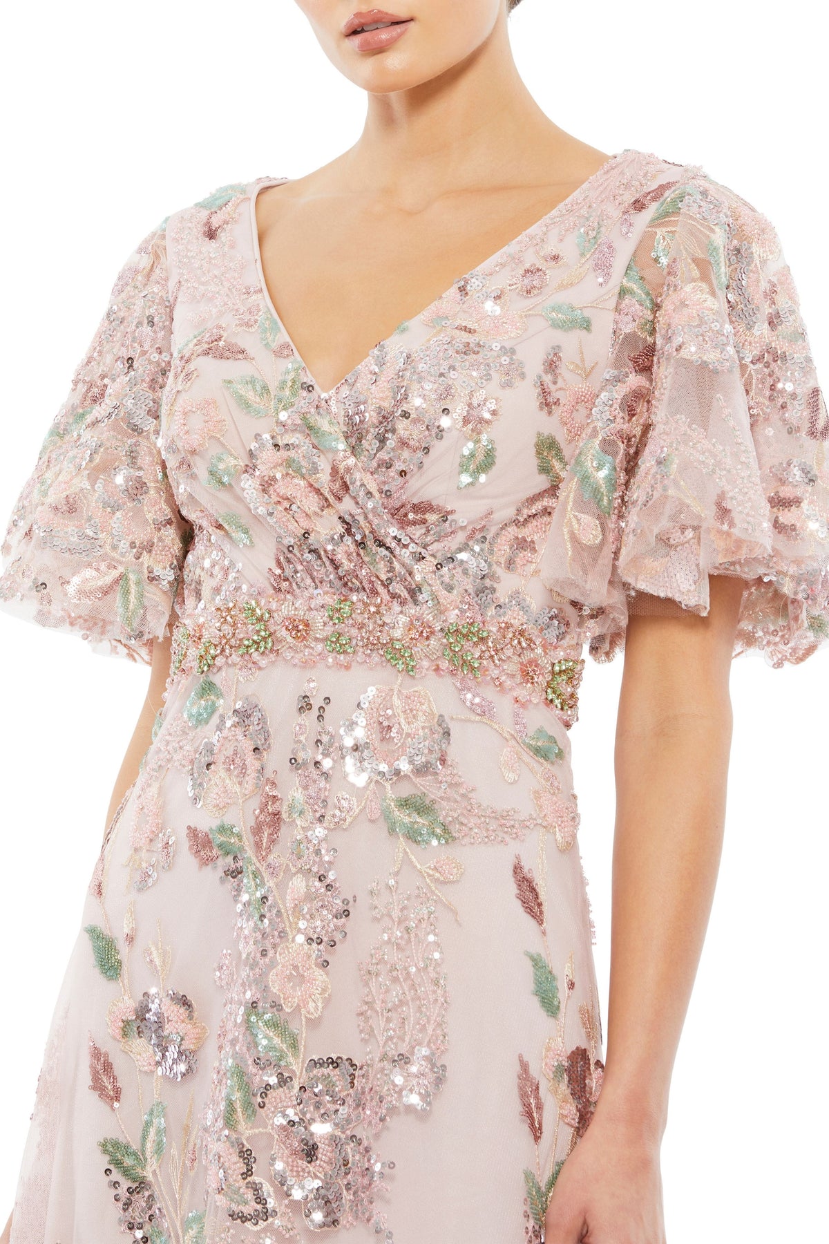 V-neck Short Flutter Gown