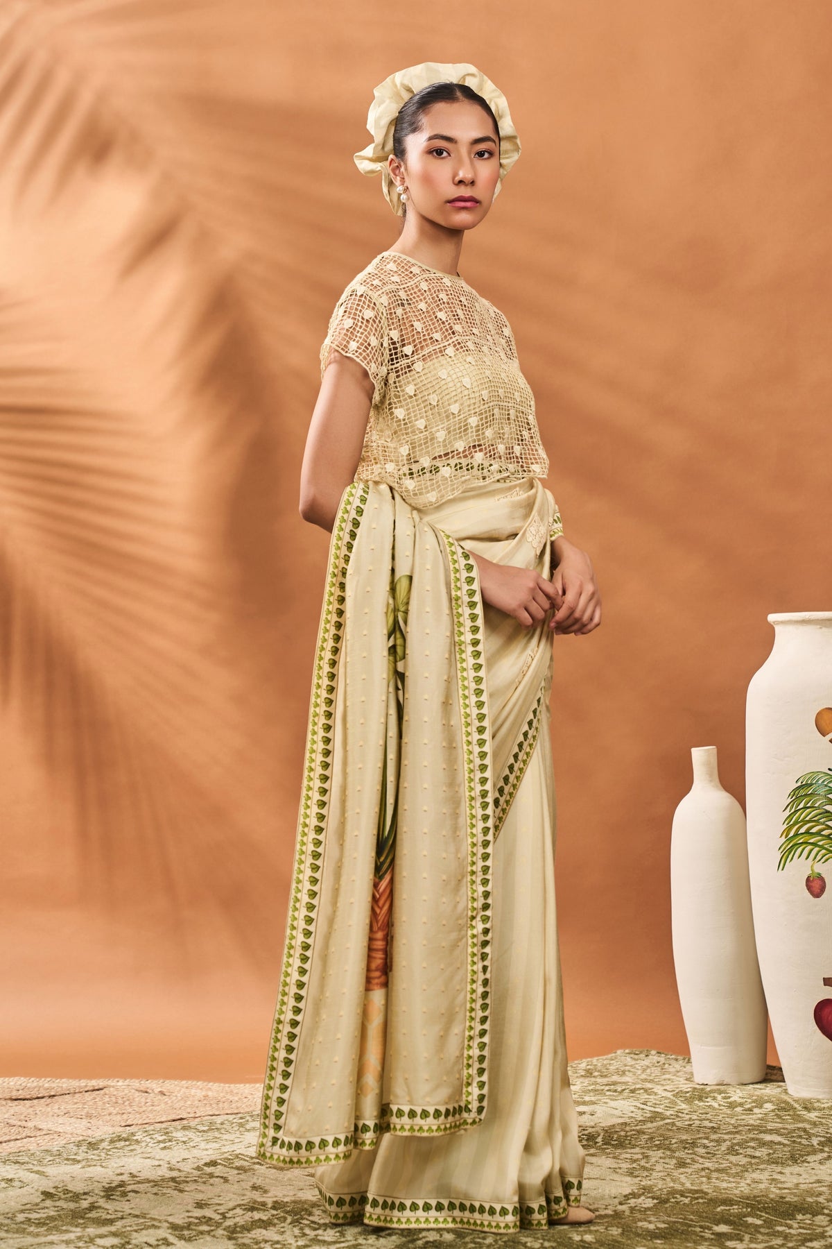 Sage Green Striped All Fours Saree