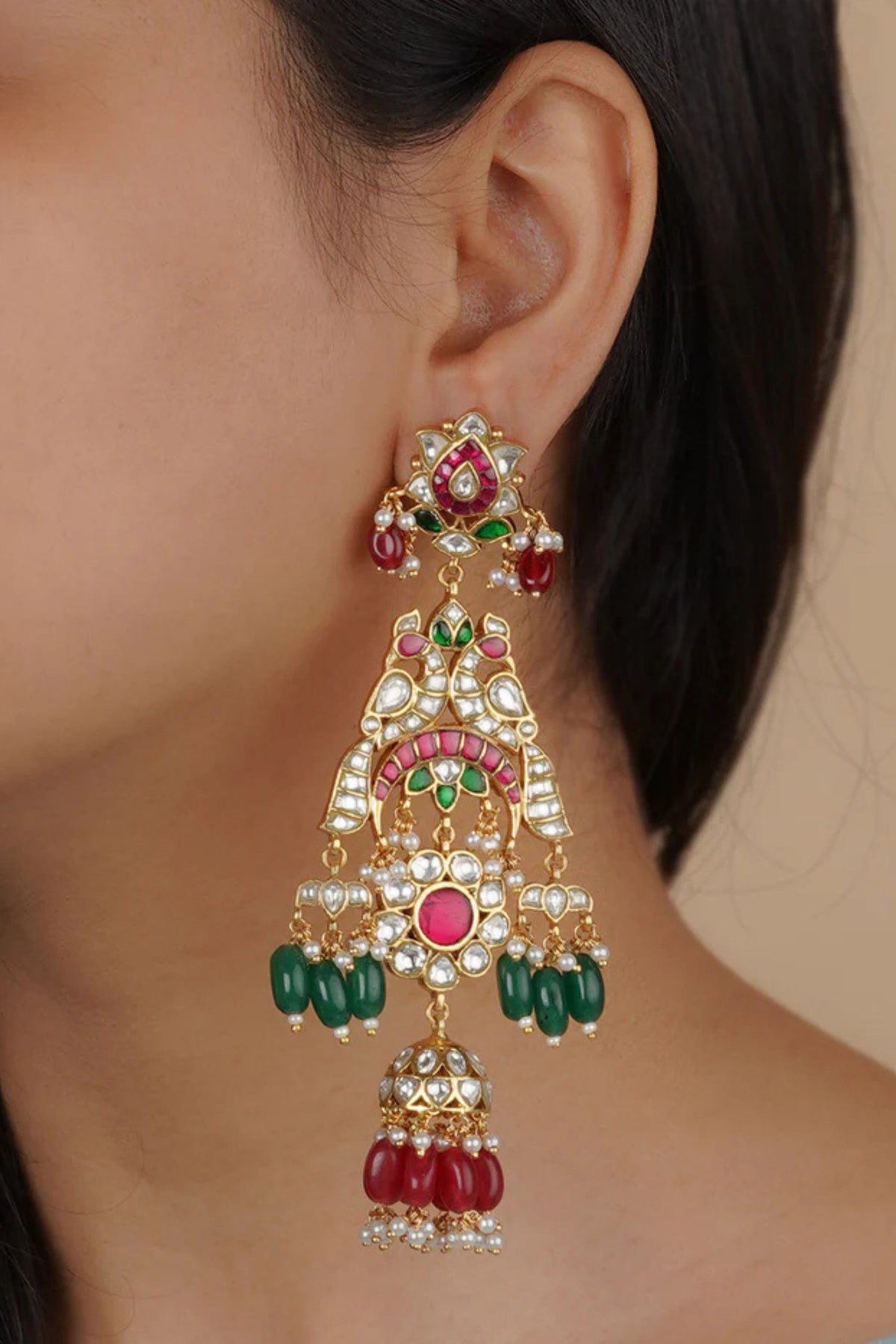 Multicolor Gold Plated Jadau Kundan Earrings