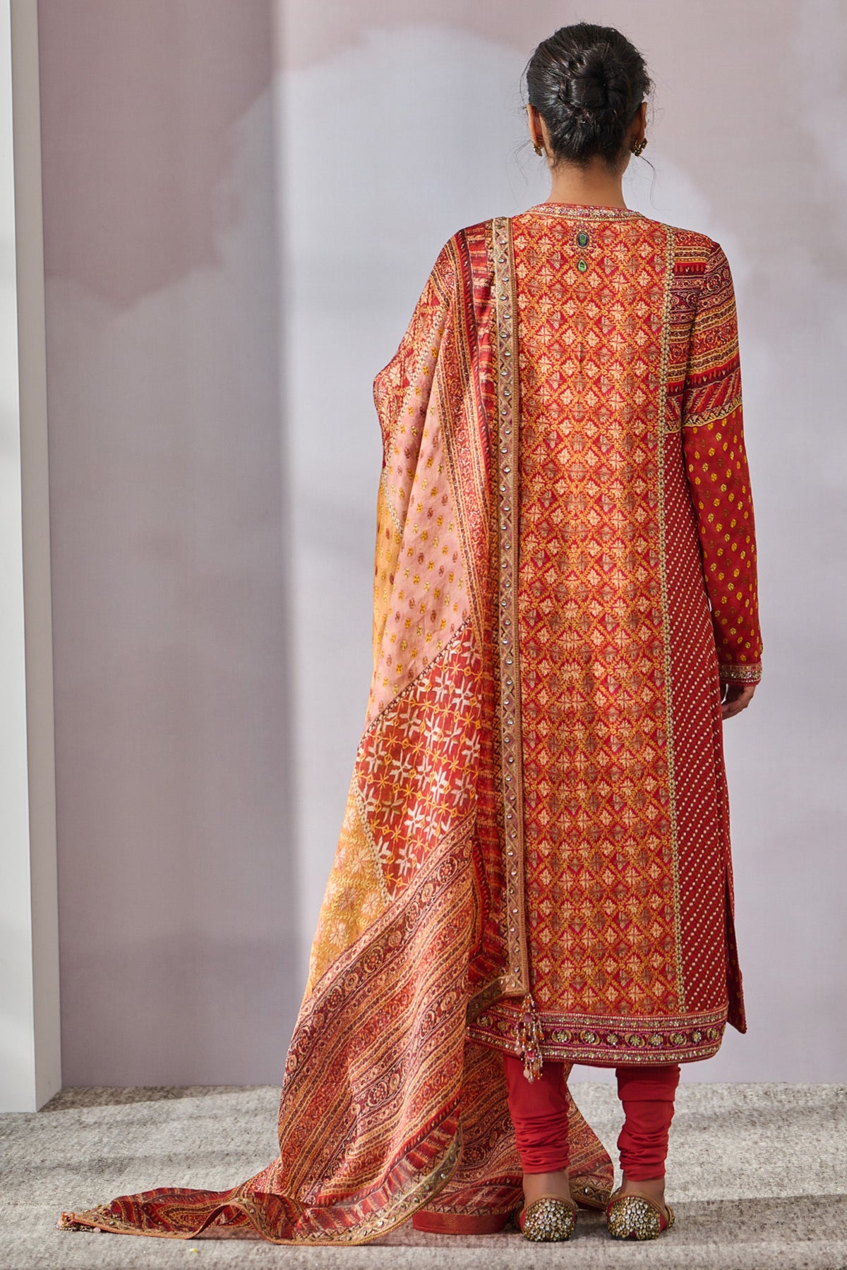 Hand Embroidered Kurta With Dupatta And Churidar