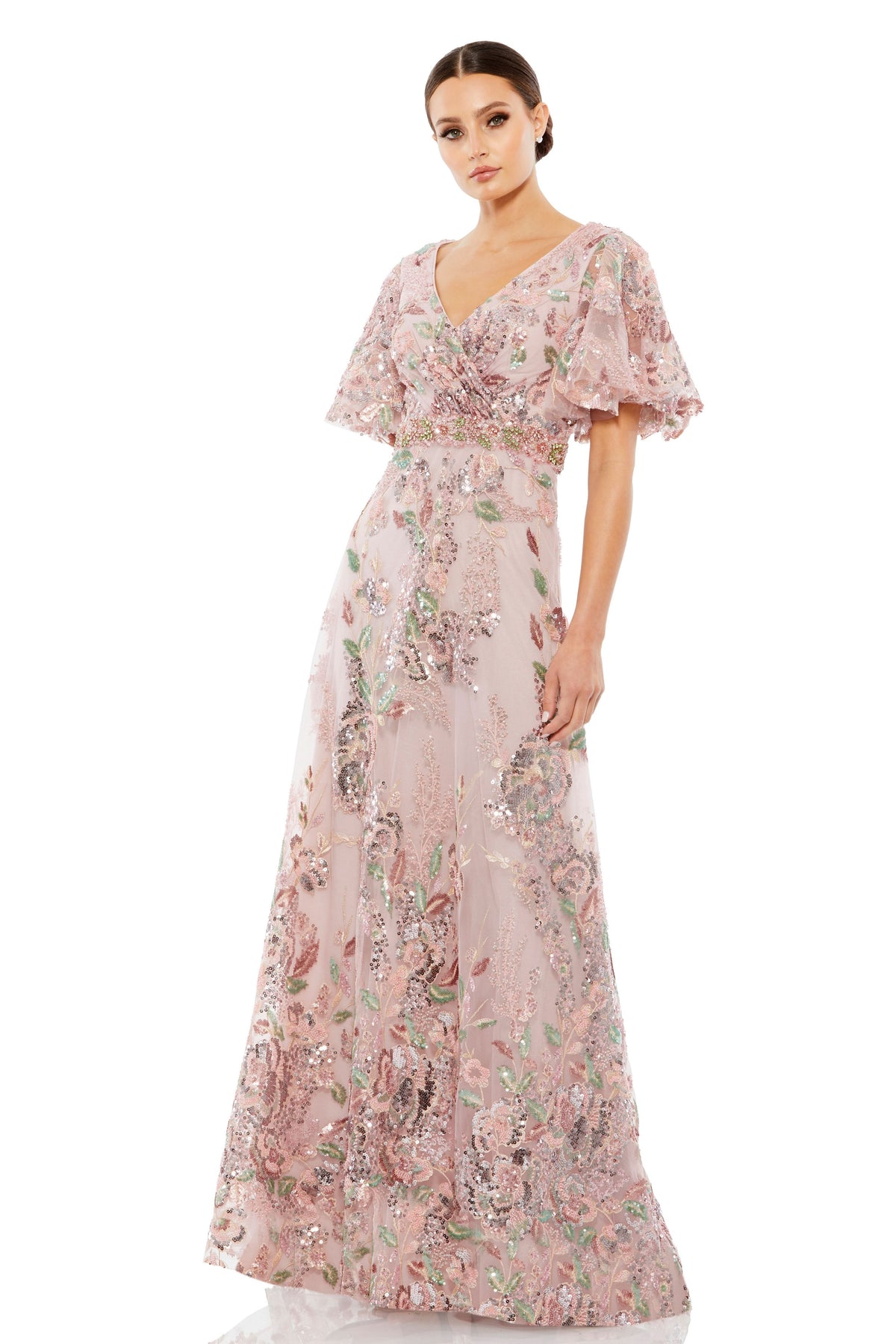 V-neck Short Flutter Gown