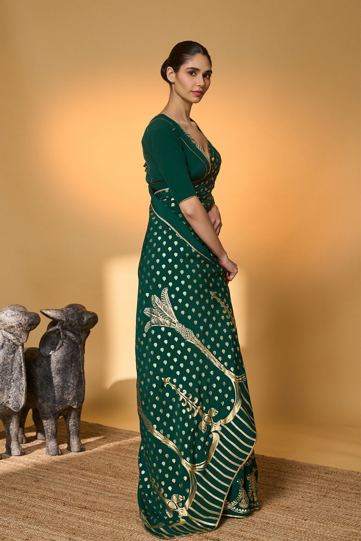 Emerald Green Palm Tree Saree
