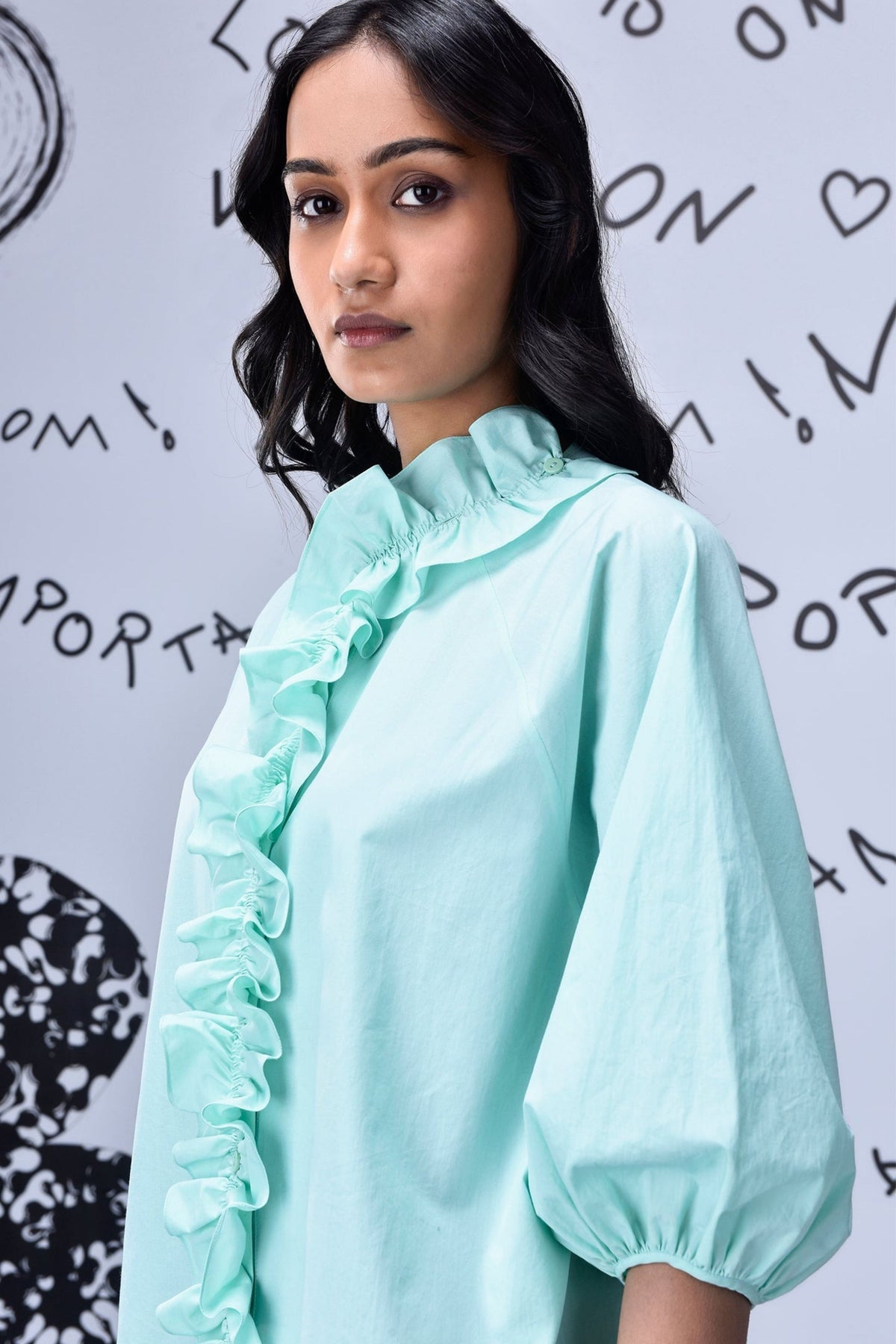 Frill Collar Top Nile Green