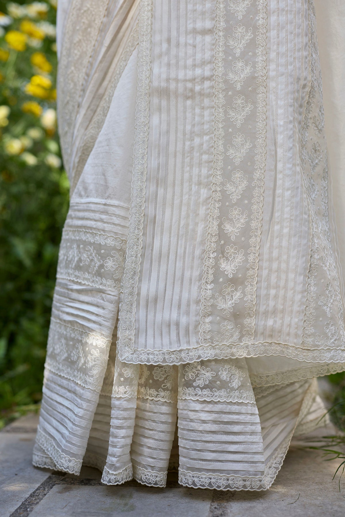 Wander Trail Ivory Embroidered Saree