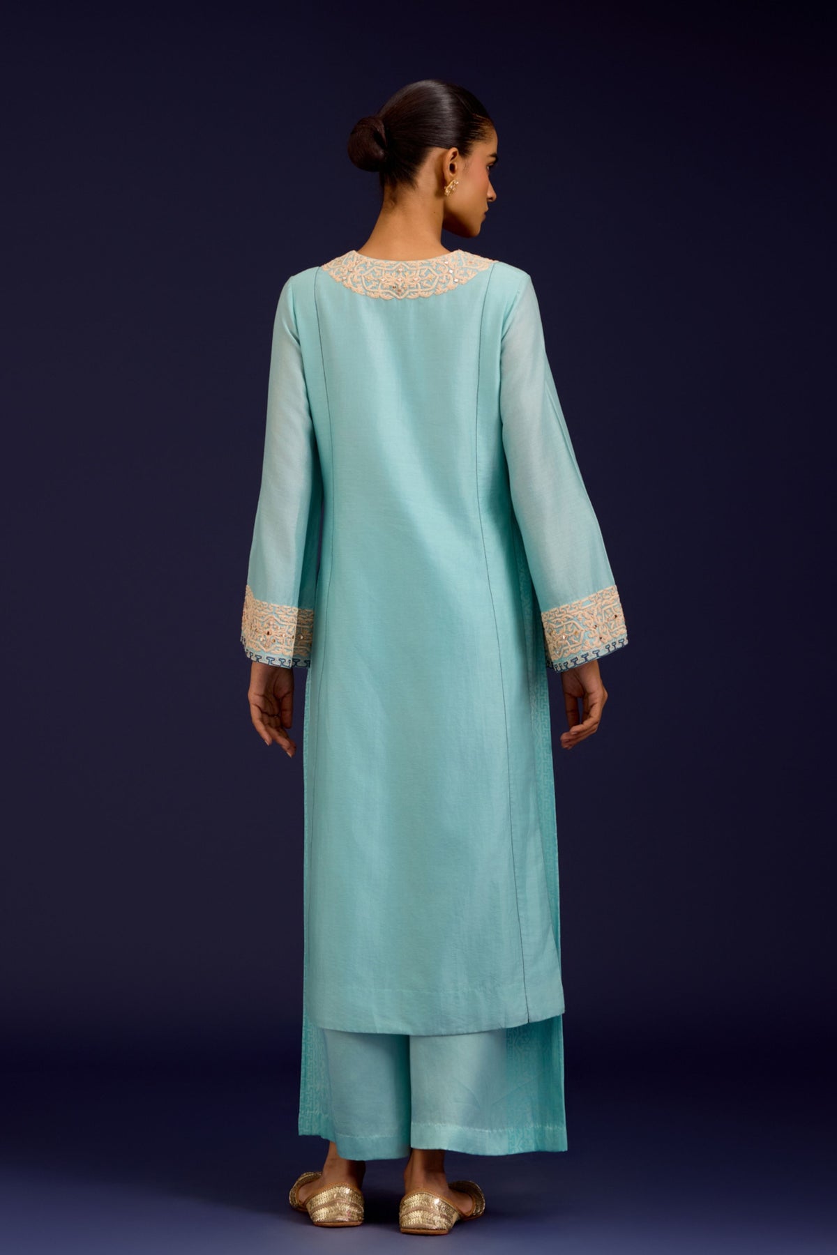 Aqua Blue Silk Kurta Set
