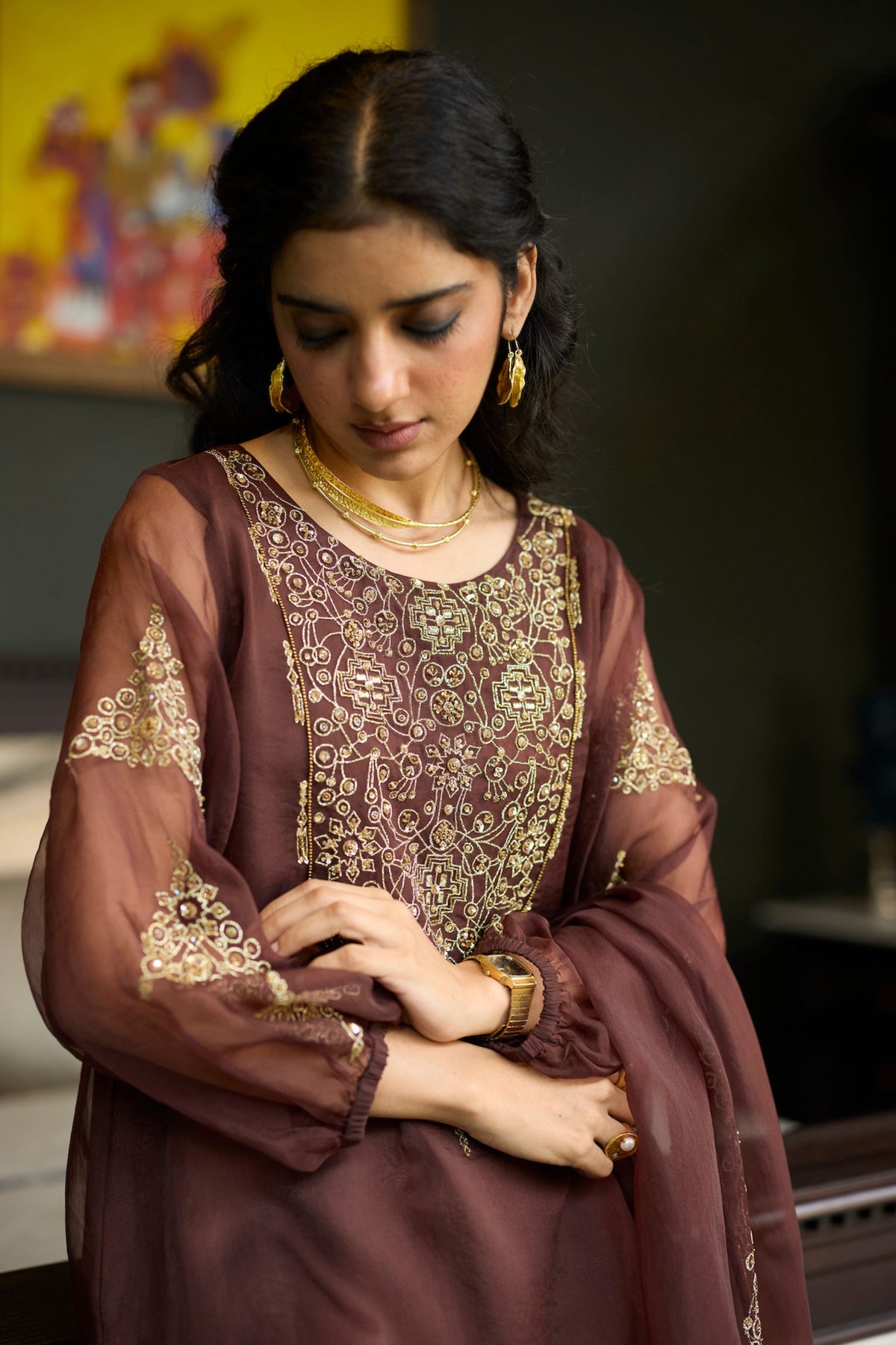 Brown Sukhali Kurta Set