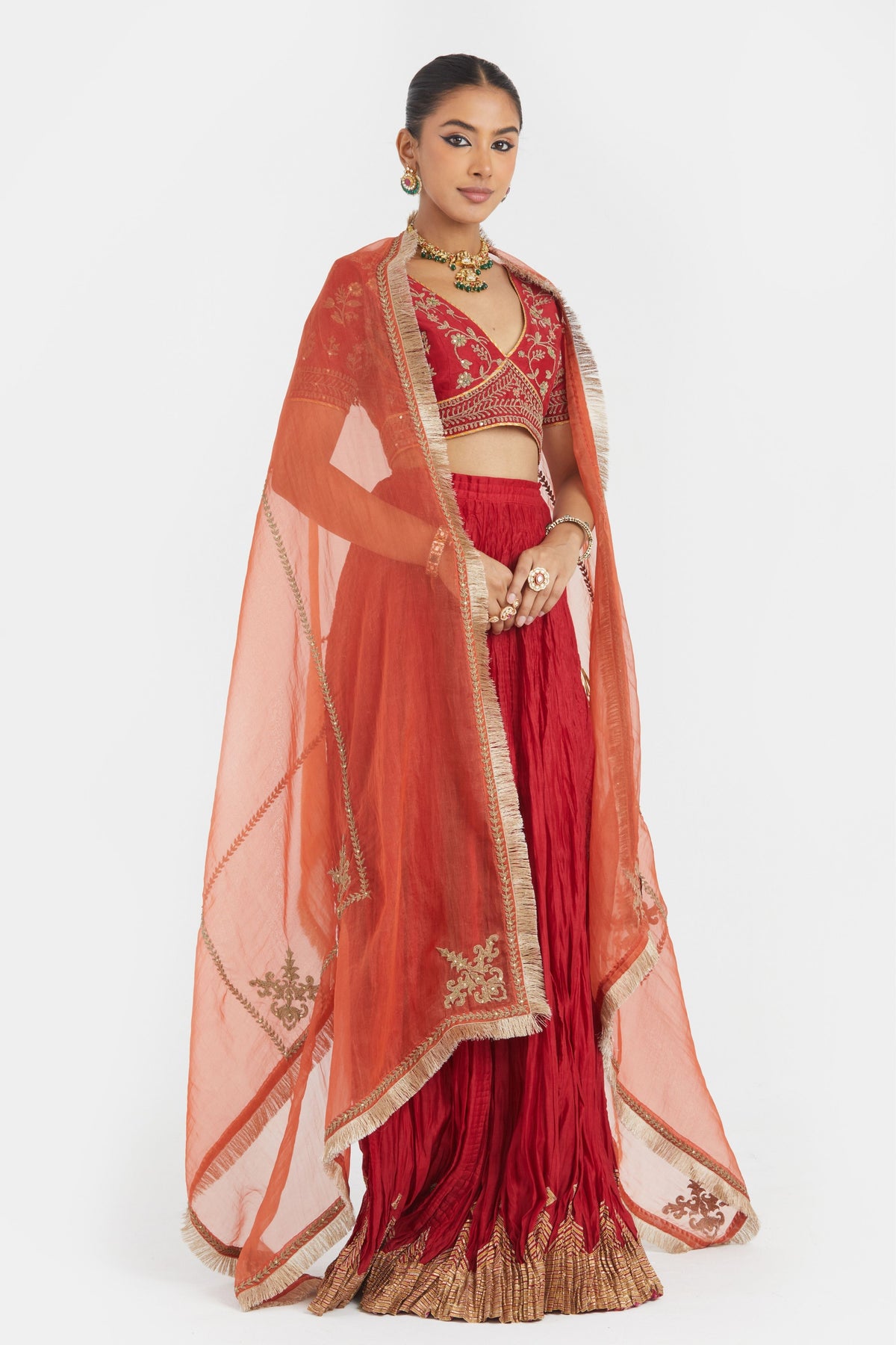 Bright Red Silk Lehenga Set