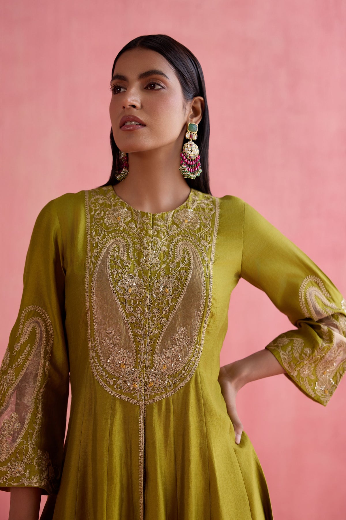 Zeenat Green Anarkali Set