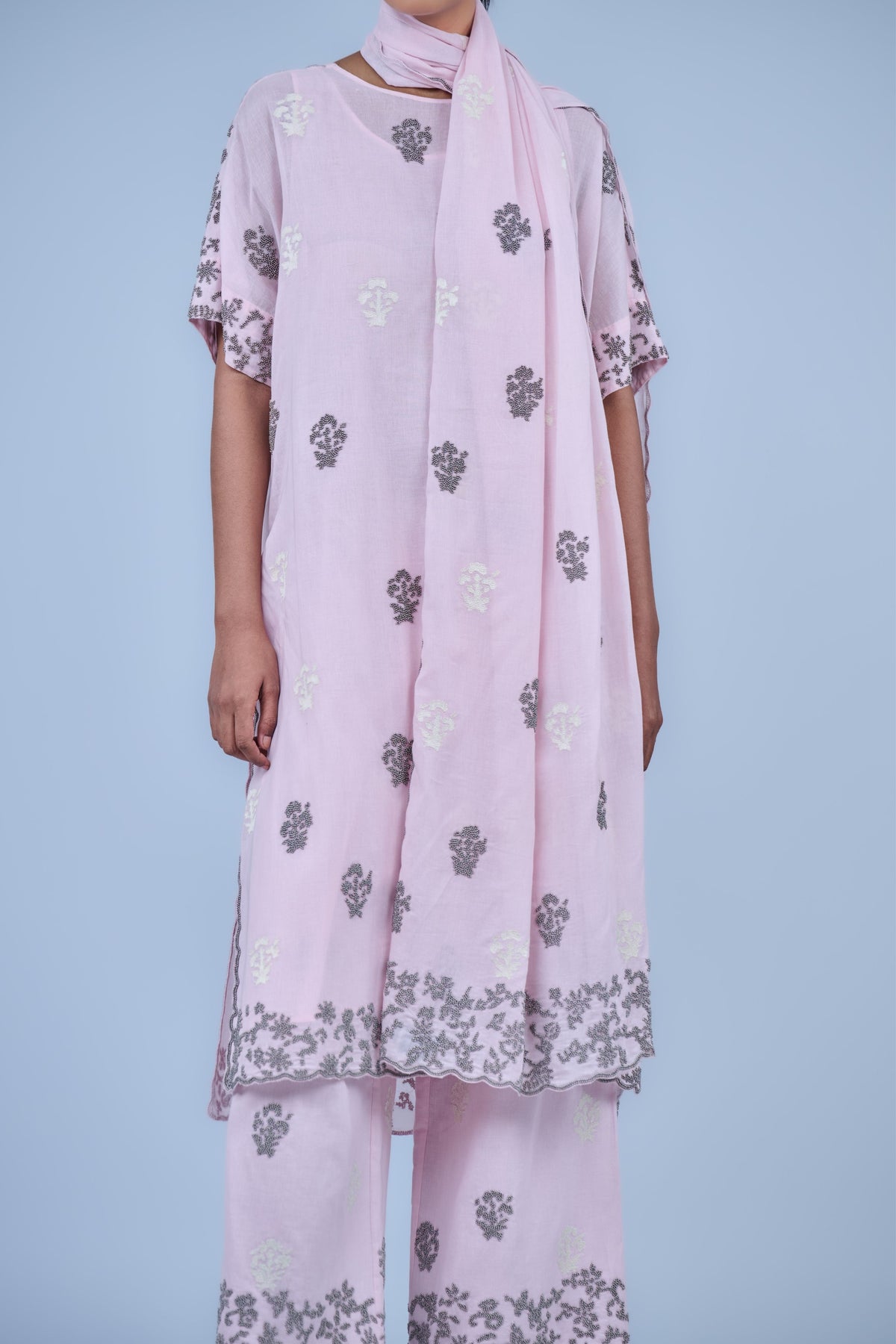 Pink &amp; Silver Beadwork Kurta
