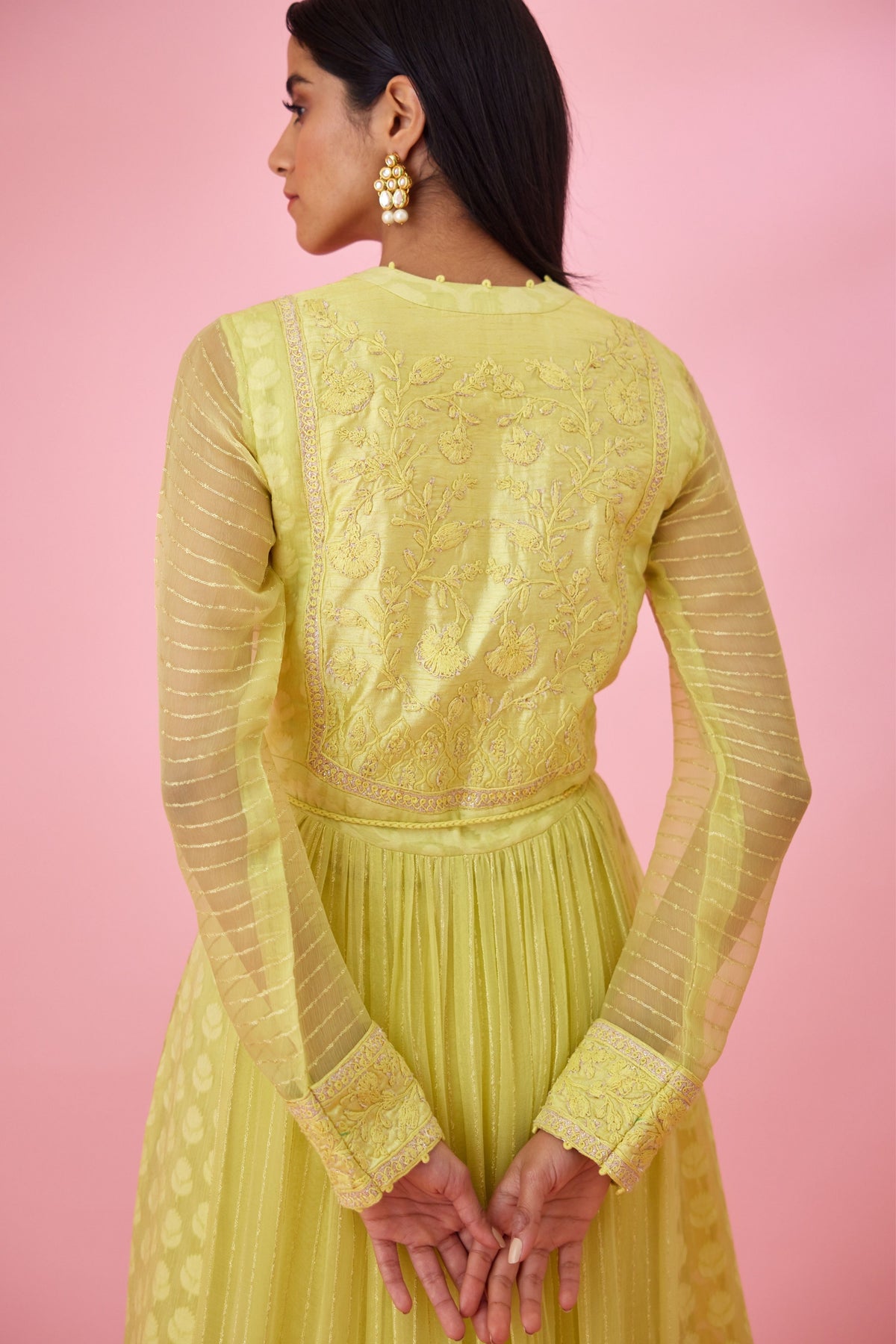 Lemon yellow Anarkali set