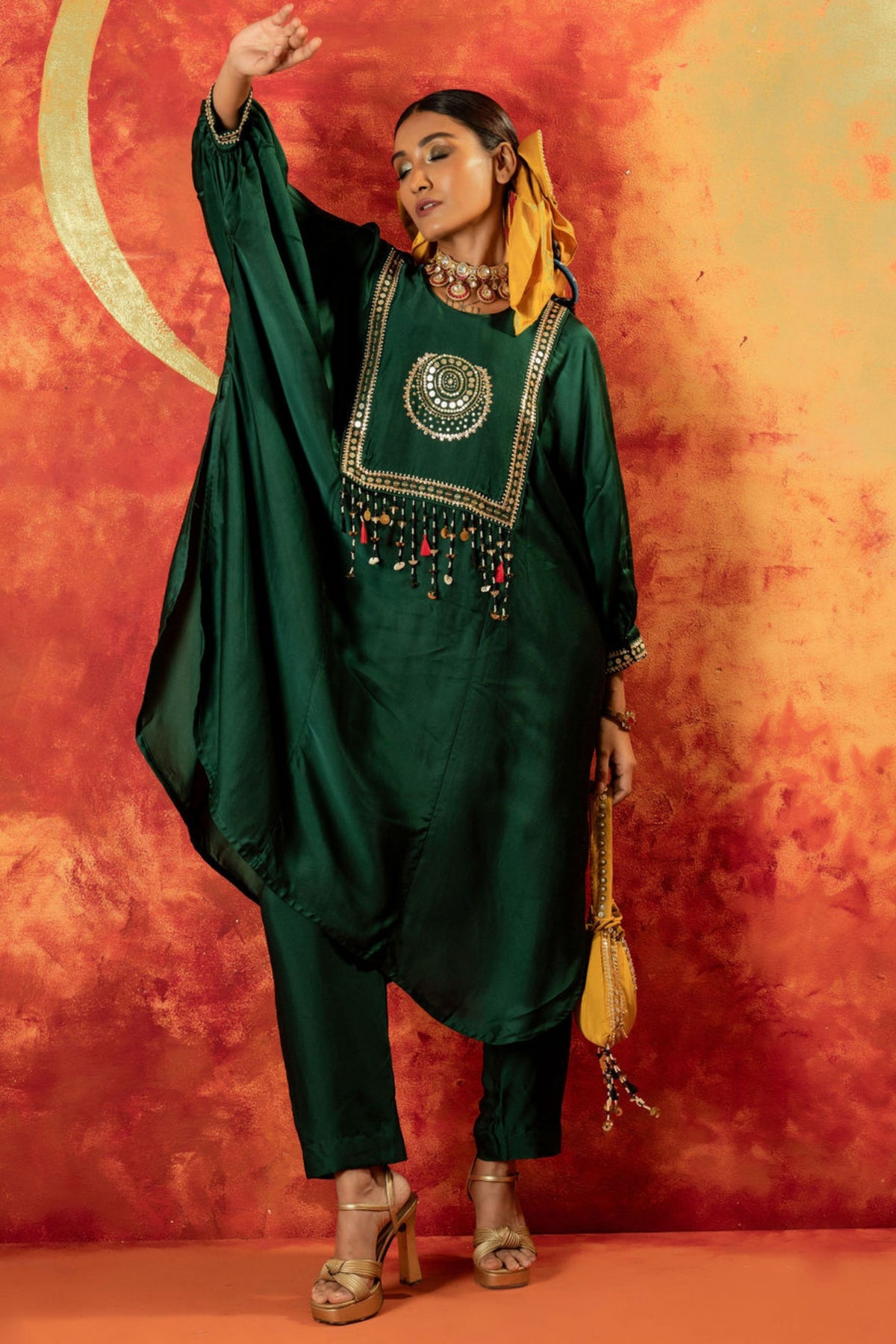 Masbah Green Kaftan Set