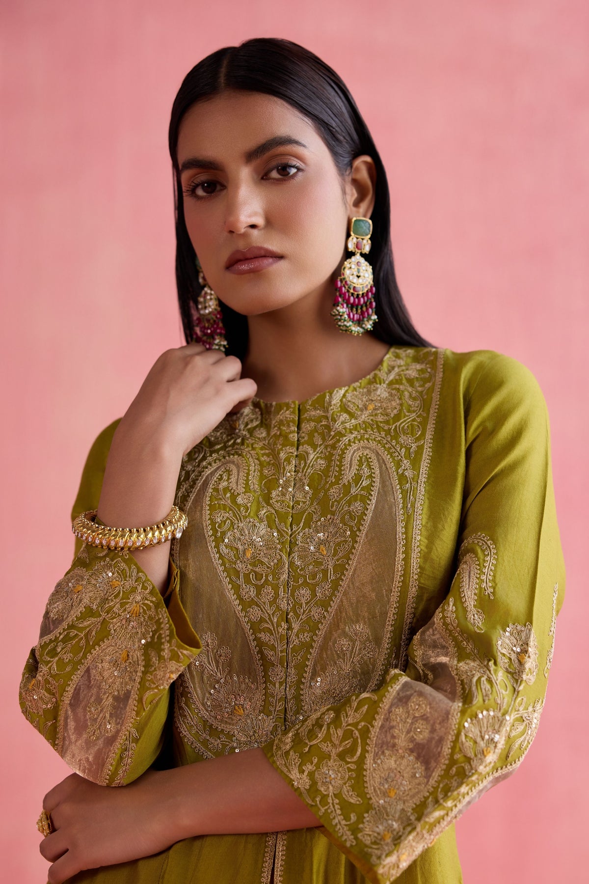 Zeenat Green Anarkali Set