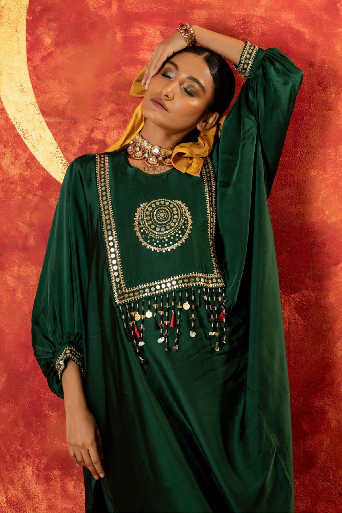 Masbah Green Kaftan Set