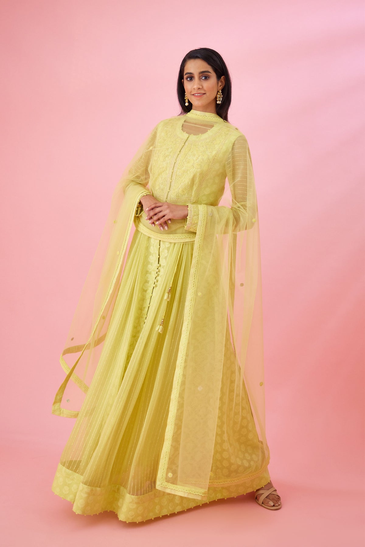 Lemon yellow Anarkali set