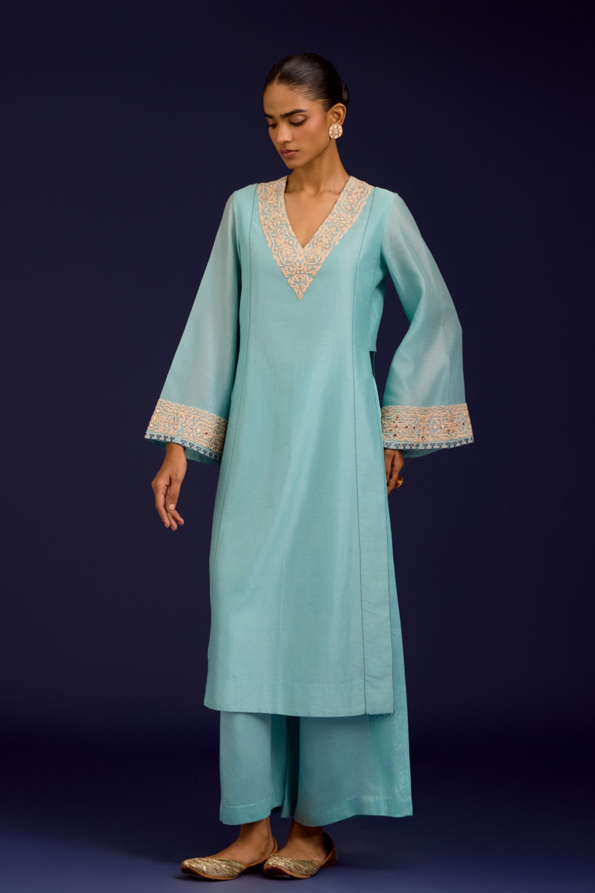Aqua Blue Silk Kurta Set