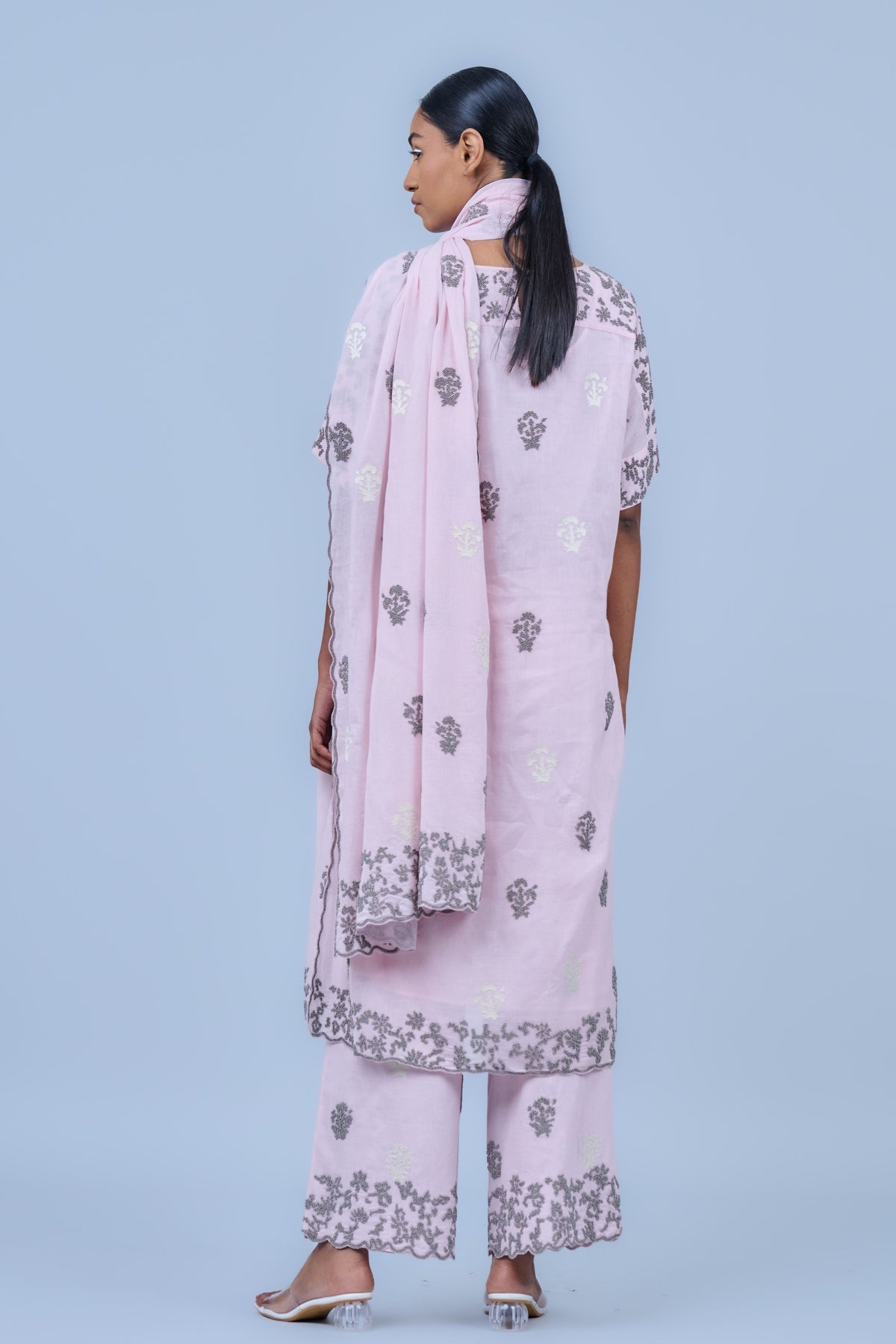 Pink &amp; Silver Beadwork Kurta