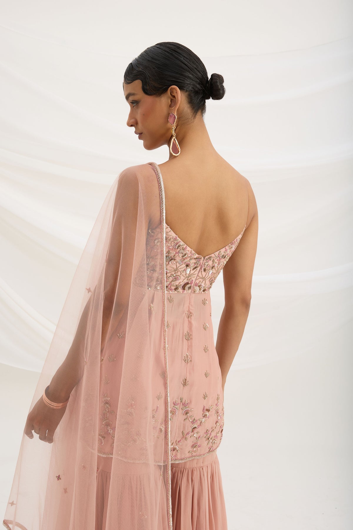 Peach Pink Embroiered Sharara Set